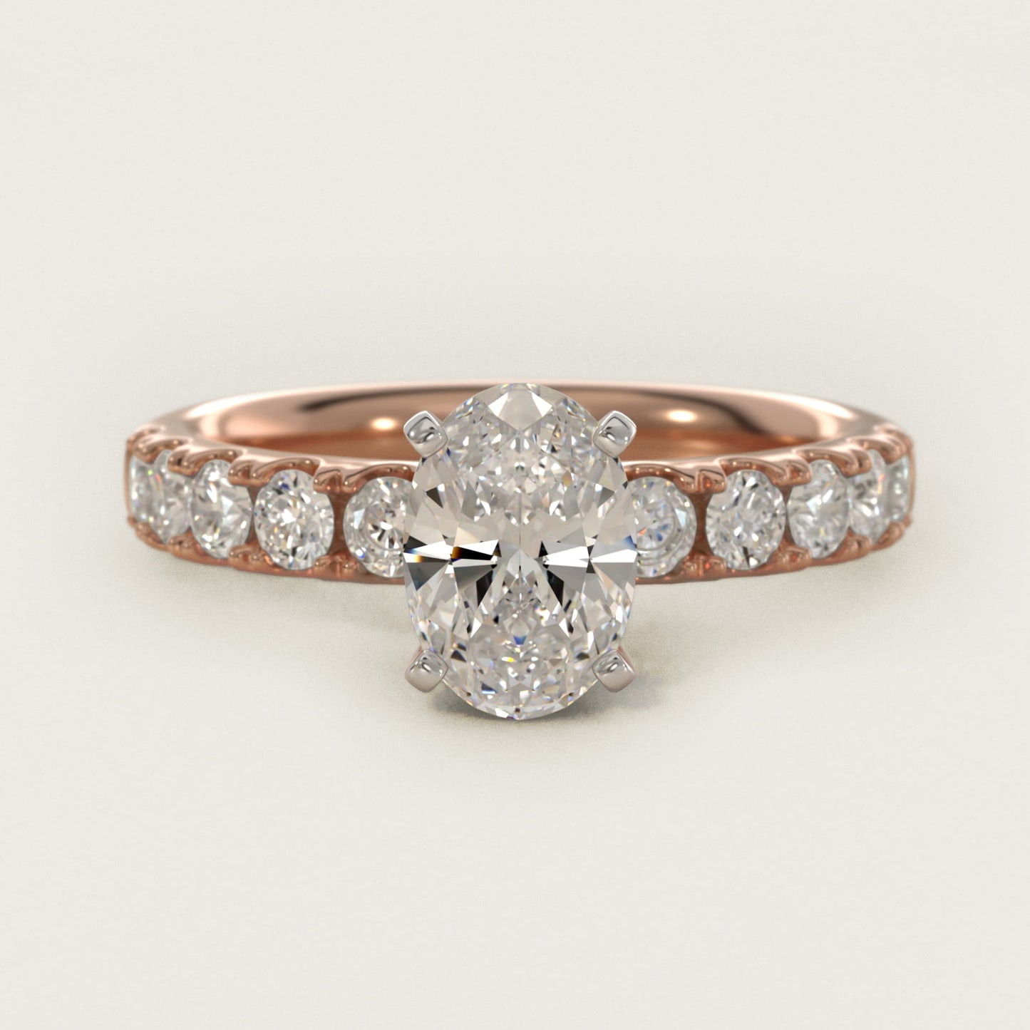 Riviera PavŽ Diamond Engagement Ring in 18k Rose Gold (5/8 ct. tw.) - Oval Center