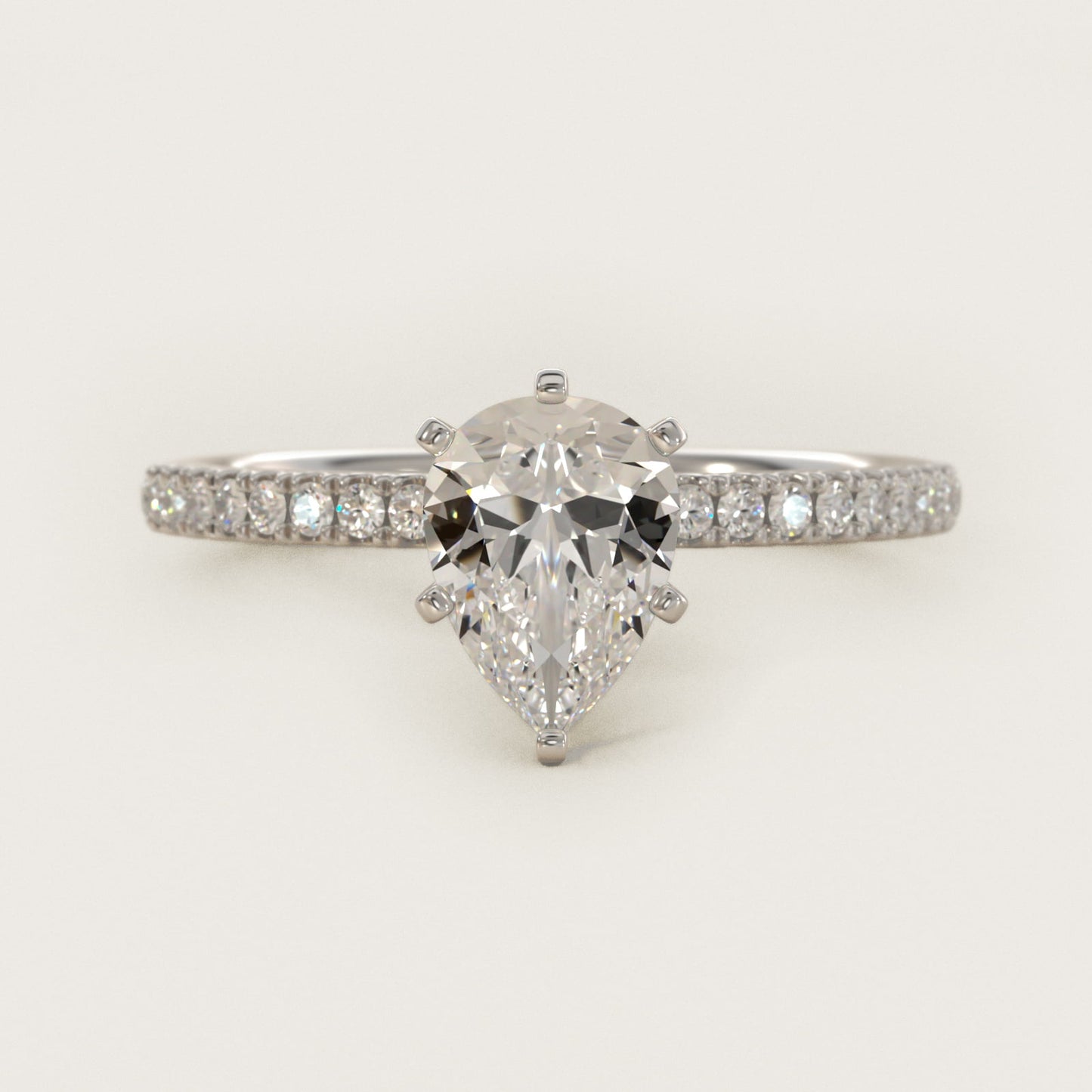 Riviera PavŽ Diamond Engagement Ring in 14k White Gold (1/6 ct. tw.) - Pear Center