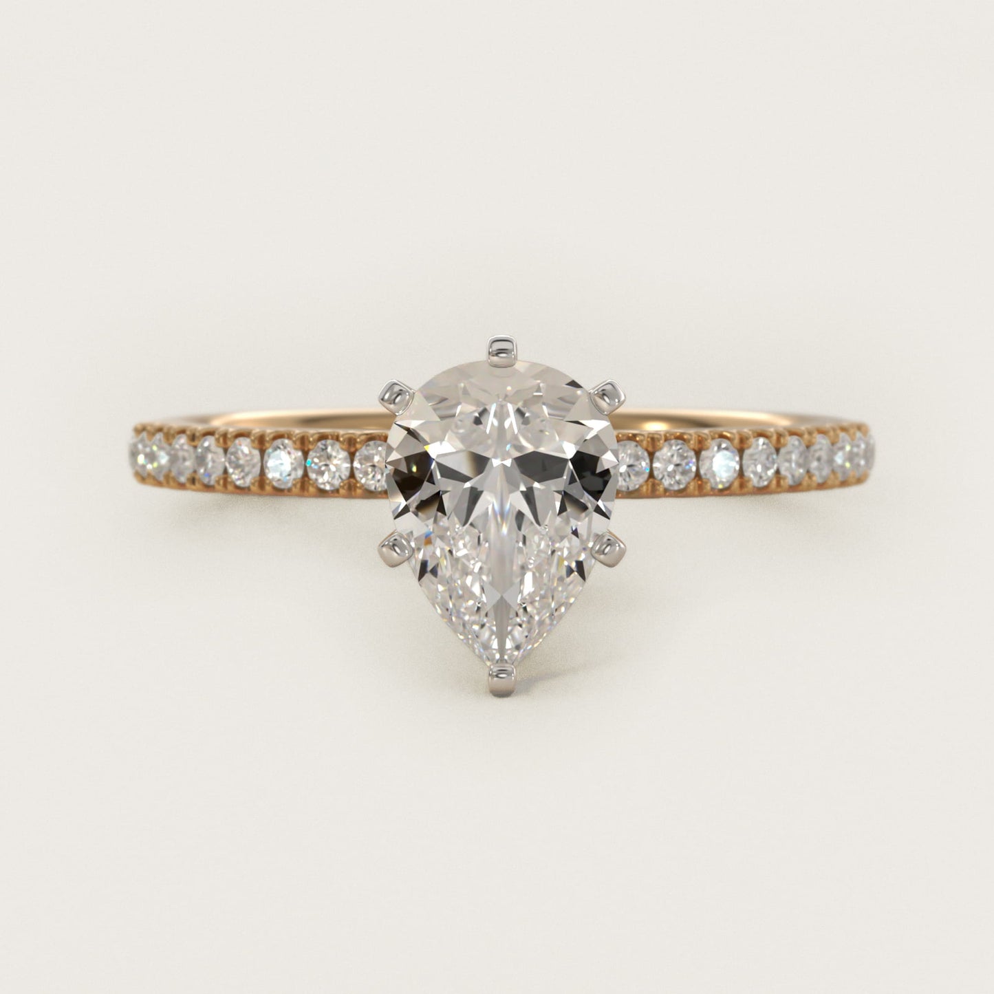 Riviera PavŽ Diamond Engagement Ring in 14K Yellow Gold (1/6 ct. tw.) - Pear Center