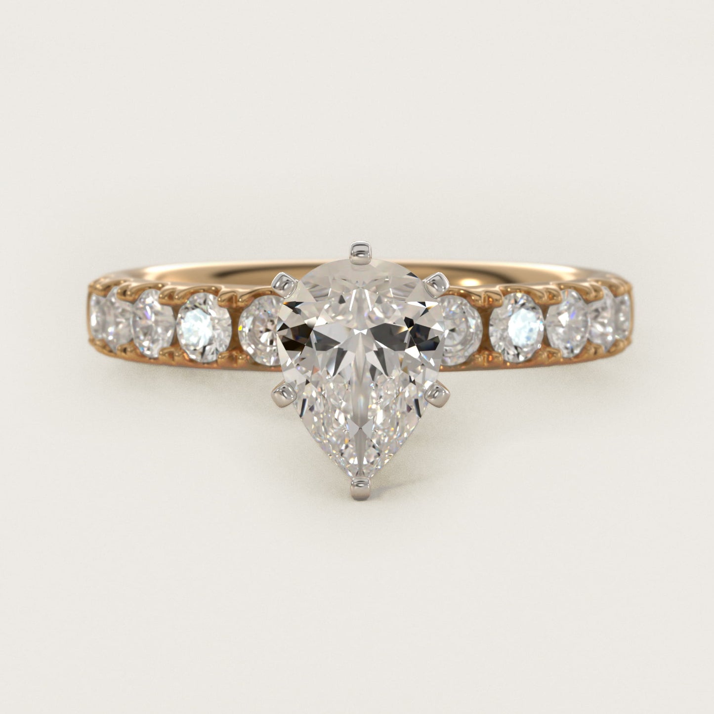 Riviera PavŽ Diamond Engagement Ring in 18k Yellow Gold (5/8 ct. tw.) - Pear Center