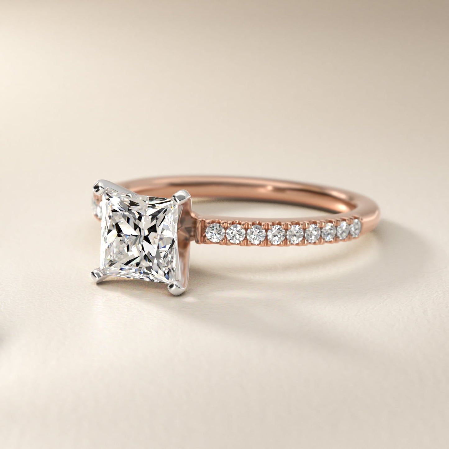 Riviera PavŽ Diamond Engagement Ring in 14k Rose Gold (1/6 ct. tw.) - Princess Center