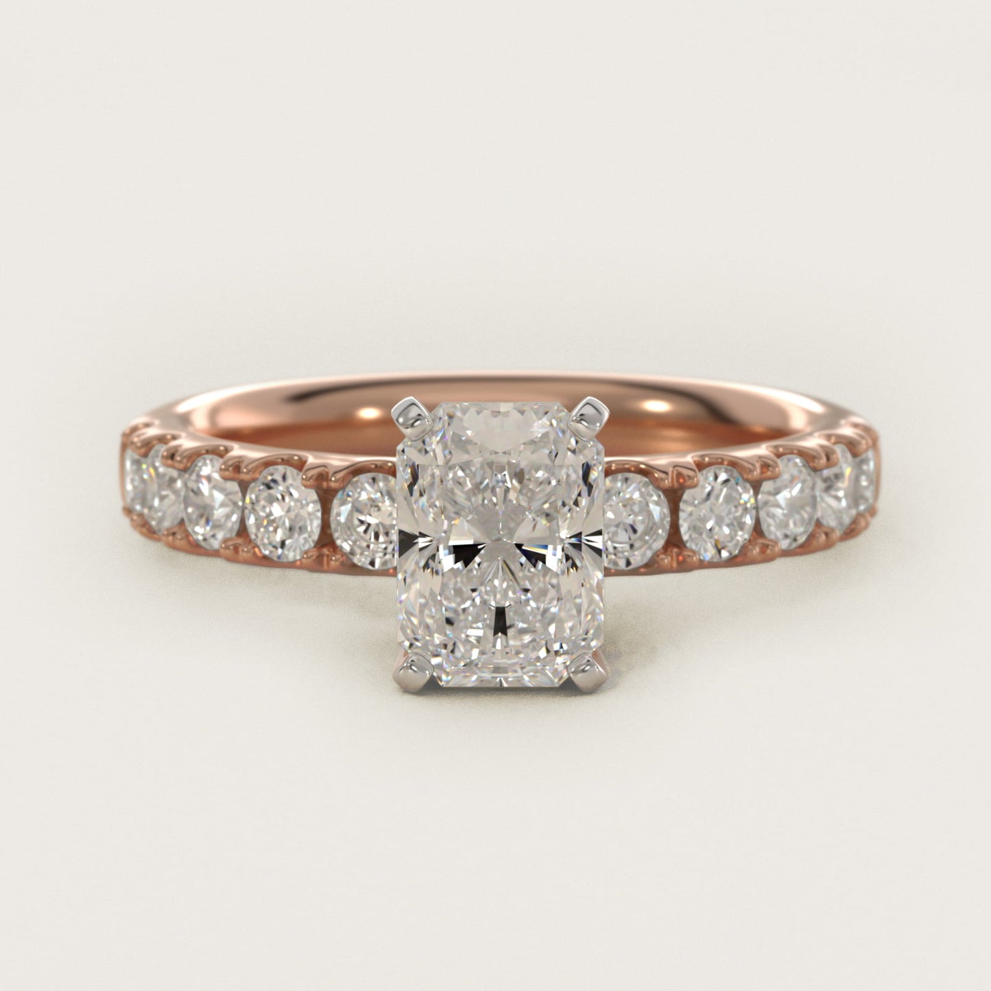 Riviera PavŽ Diamond Engagement Ring in 18k Rose Gold (5/8 ct. tw.) - Radiant Center