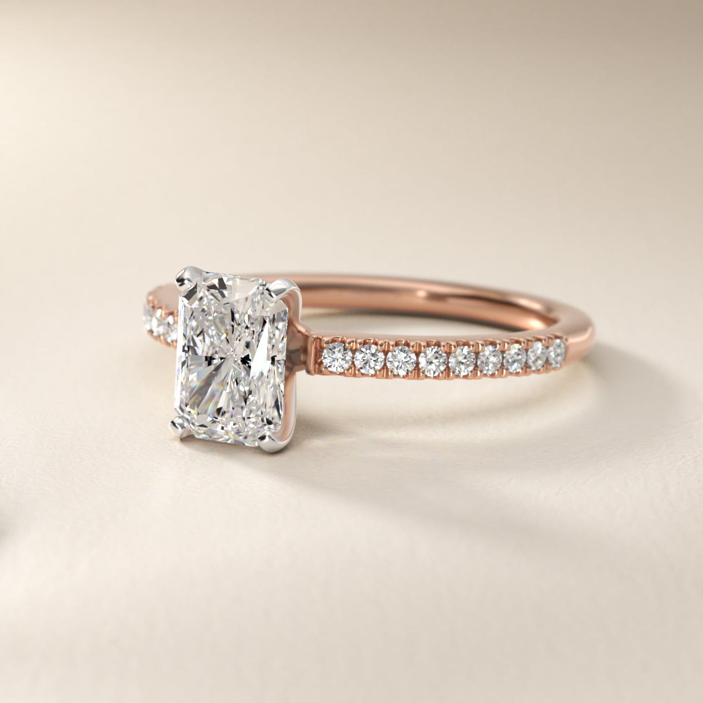 Riviera PavŽ Diamond Engagement Ring in 14k Rose Gold (1/6 ct. tw.) - Radiant Center