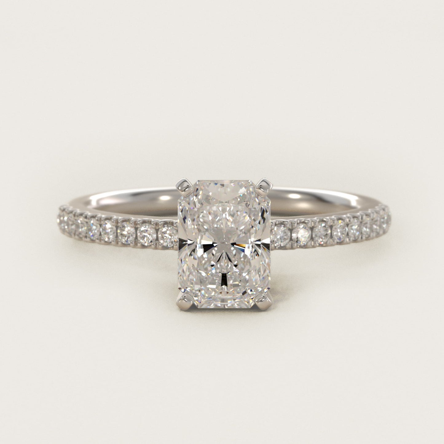Riviera PavŽ Diamond Engagement Ring in 14k White Gold (1/6 ct. tw.) - Radiant Center