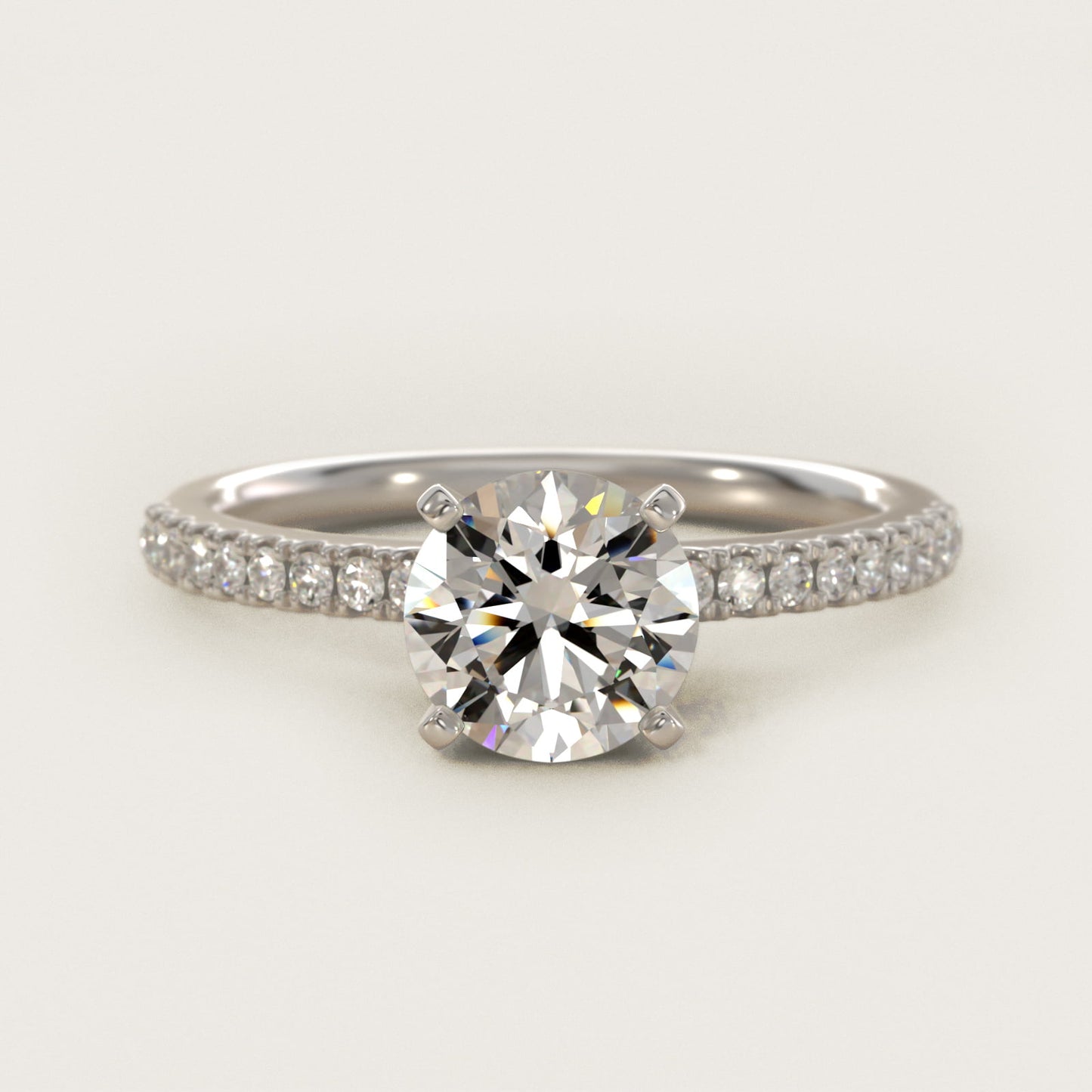 Riviera PavŽ Diamond Engagement Ring in 14k White Gold (1/6 ct. tw.) - Round Center