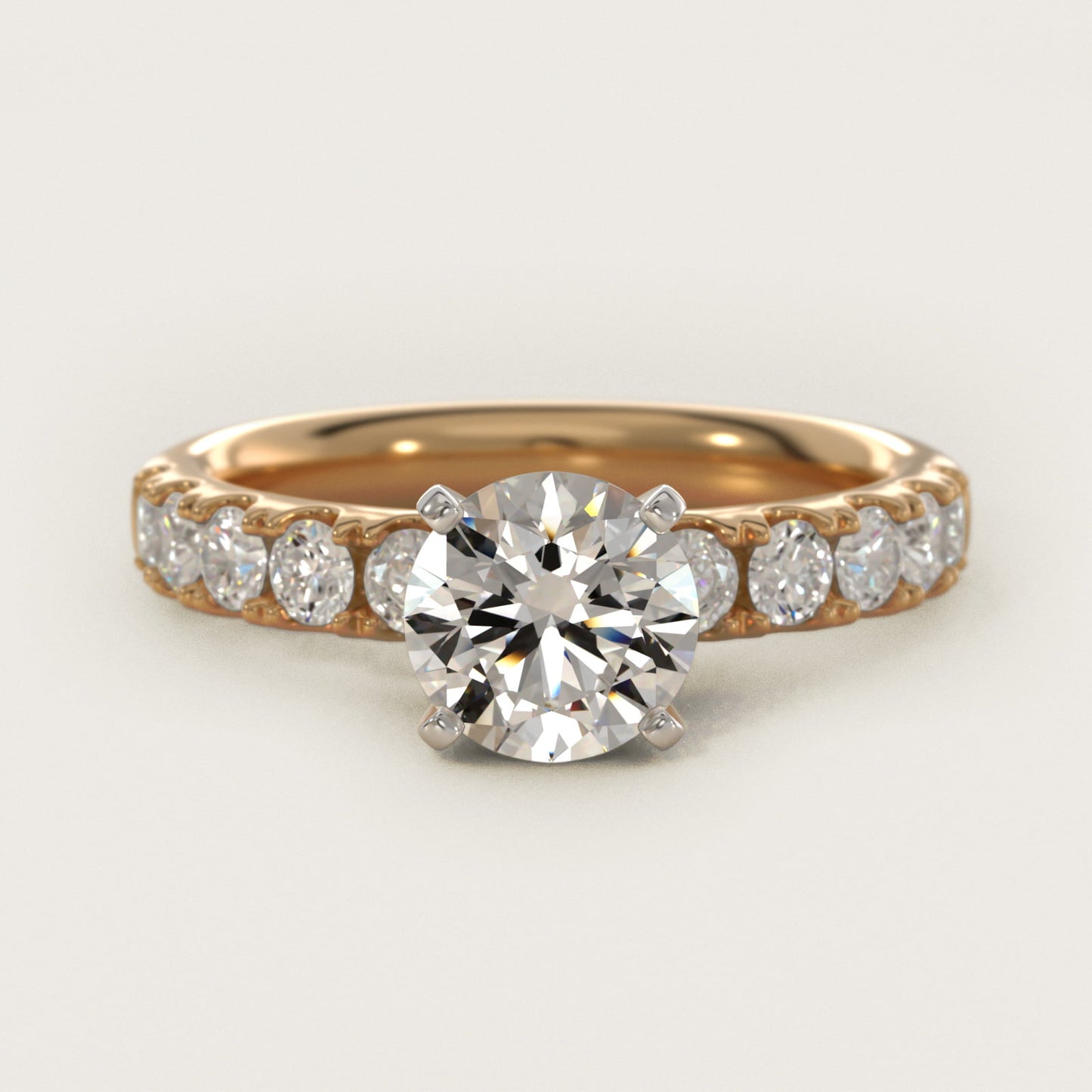 Riviera PavŽ Diamond Engagement Ring in 18k Yellow Gold (5/8 ct. tw.) - Round Center