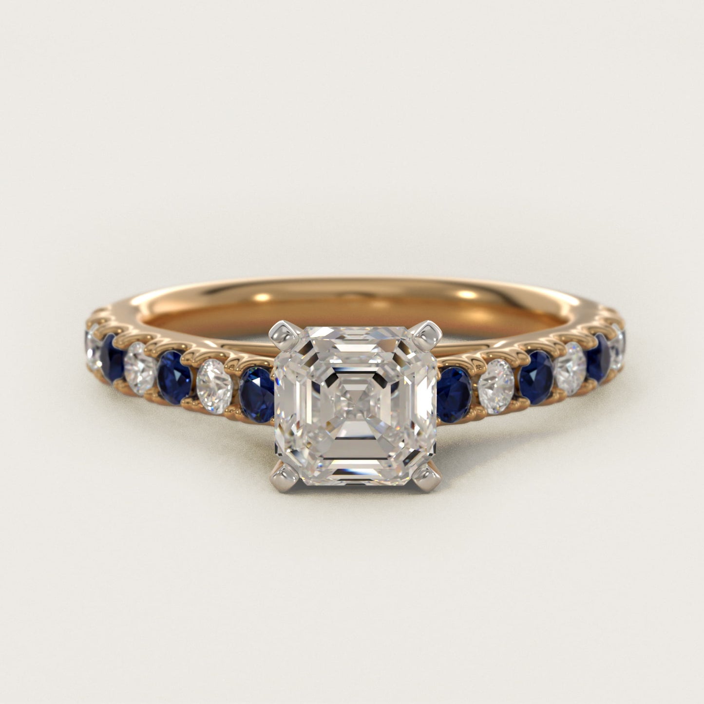 Riviera PavŽ Sapphire and Diamond Engagement Ring in 14K Yellow Gold - Asscher Center