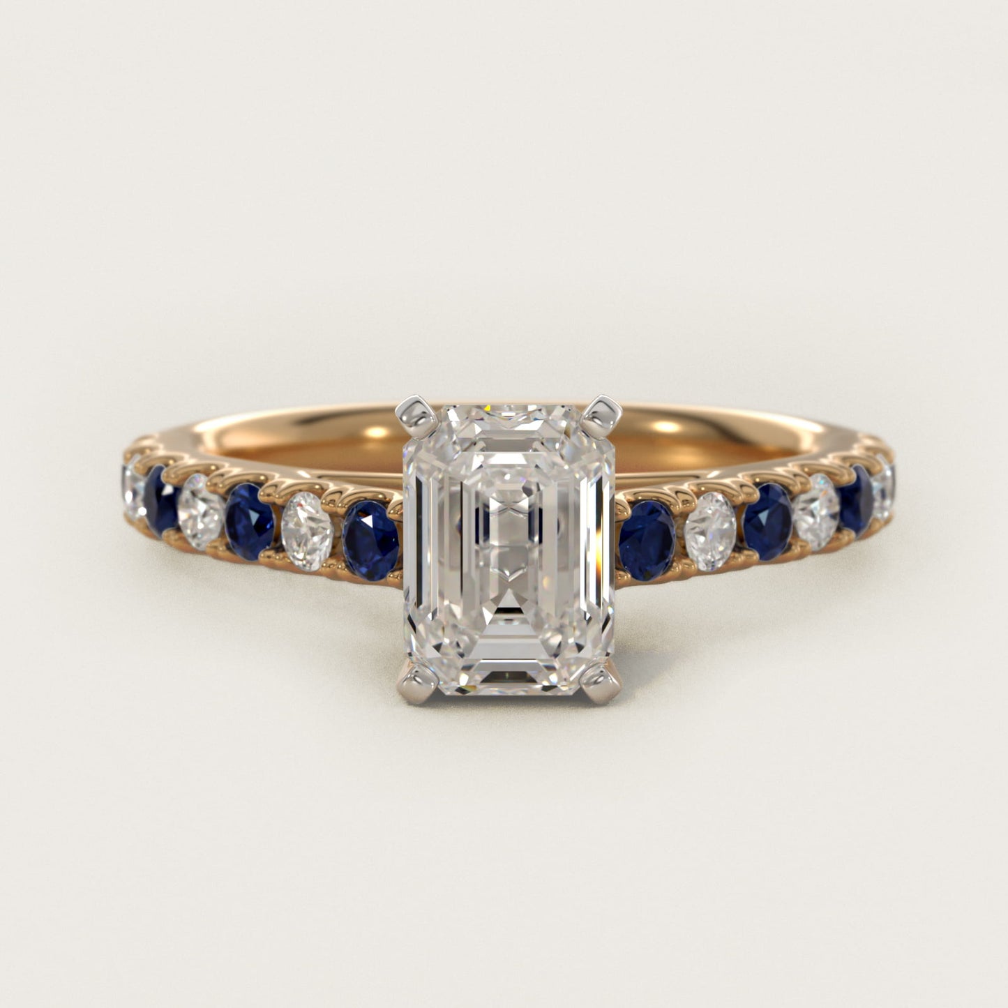 Riviera PavŽ Sapphire and Diamond Engagement Ring in 14K Yellow Gold - Emerald Center