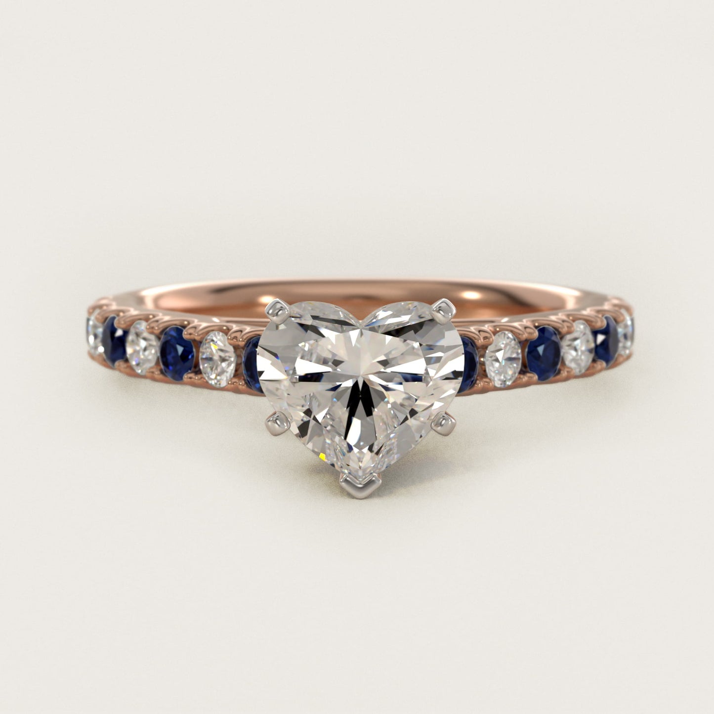 Riviera PavŽ Sapphire and Diamond Engagement Ring in 14k Rose Gold - Heart Center