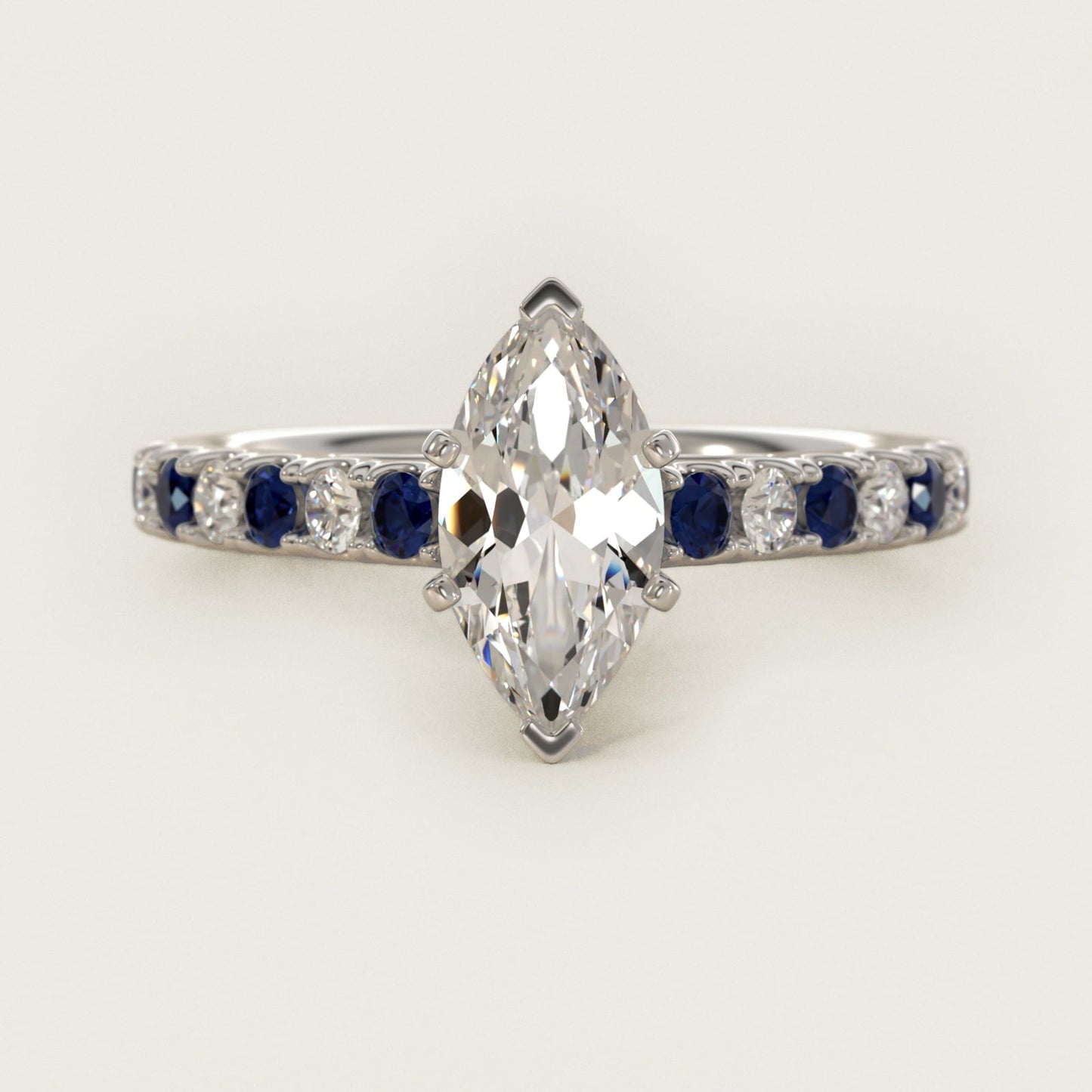 Riviera Pav? Sapphire and Diamond Engagement Ring in Platinum - Marquise Center