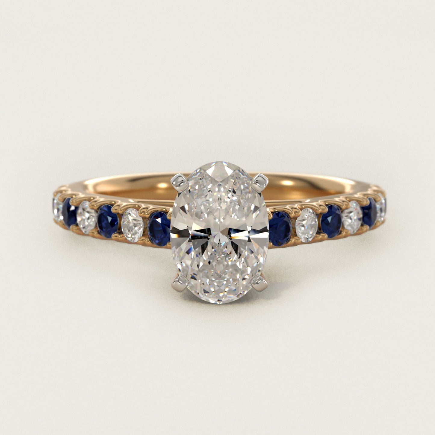 Riviera PavŽ Sapphire and Diamond Engagement Ring in 14K Yellow Gold - Oval Center