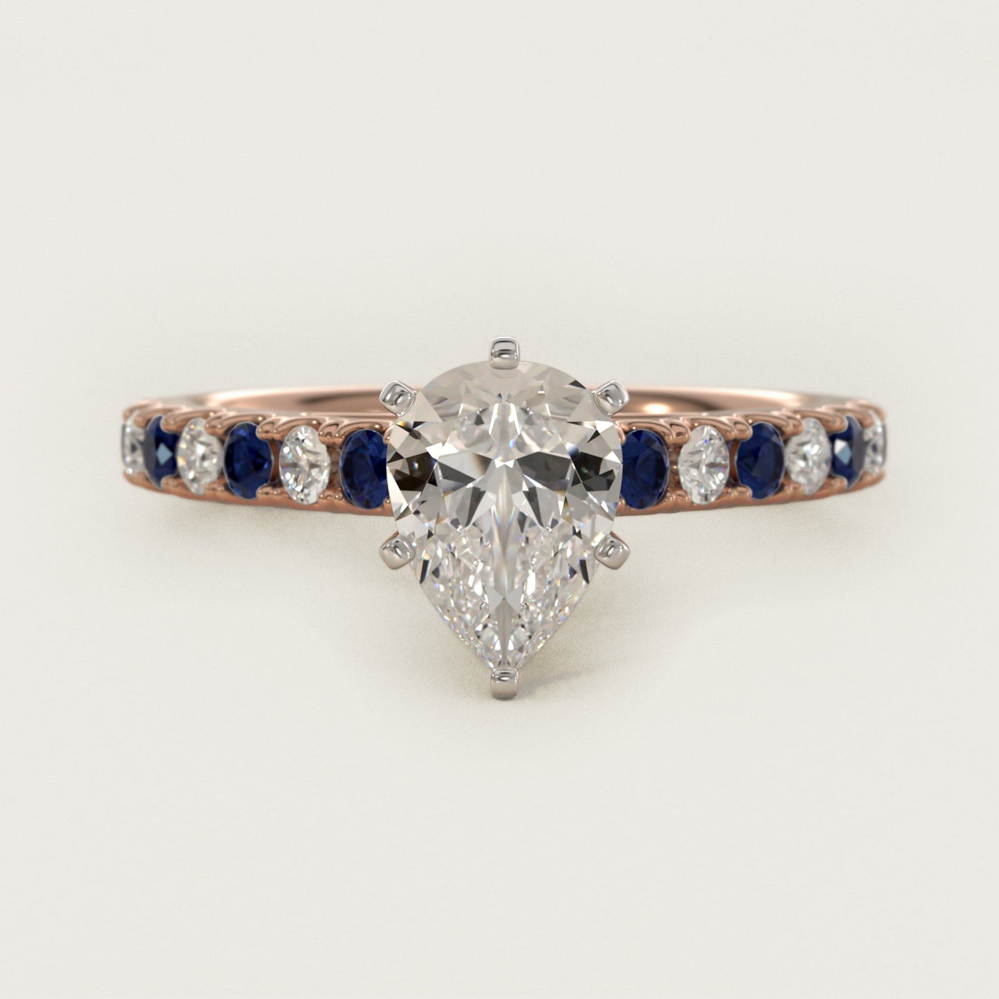 Riviera PavŽ Sapphire and Diamond Engagement Ring in 14k Rose Gold - Pear Center
