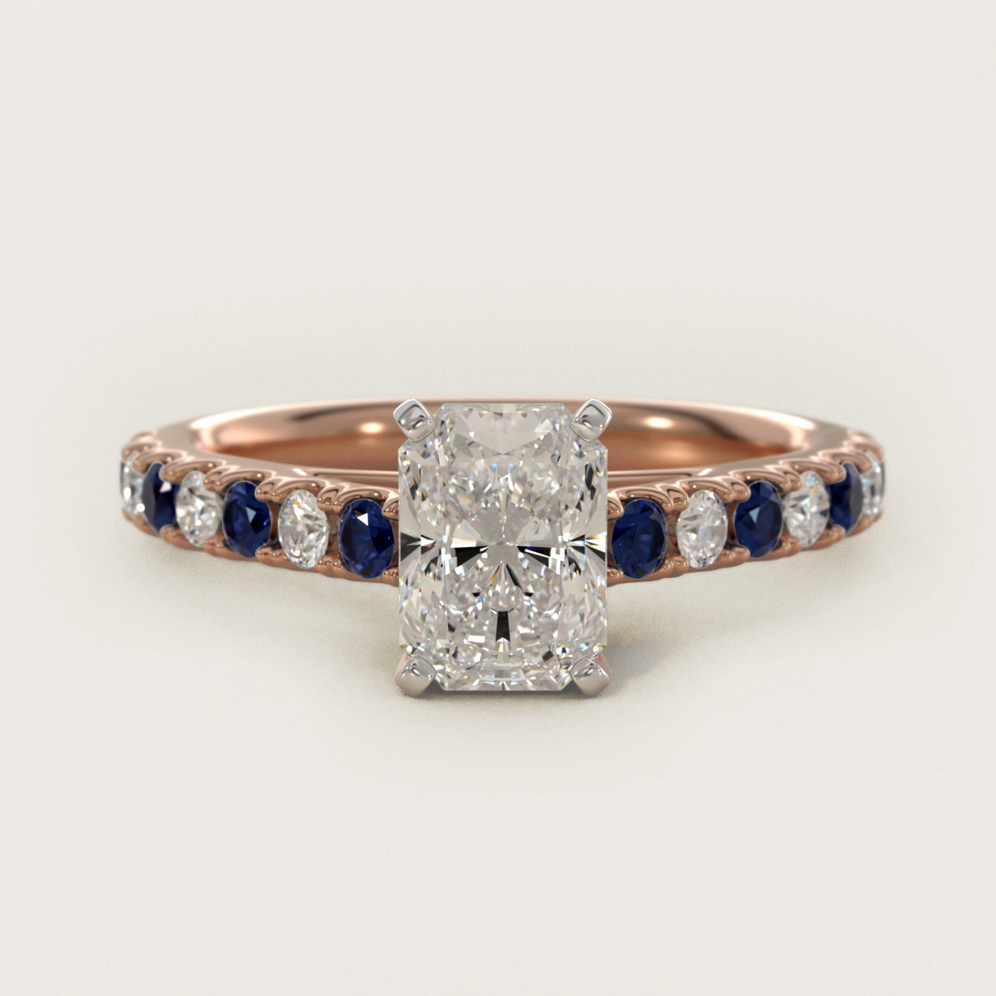 Riviera PavŽ Sapphire and Diamond Engagement Ring in 14k Rose Gold - Radiant Center