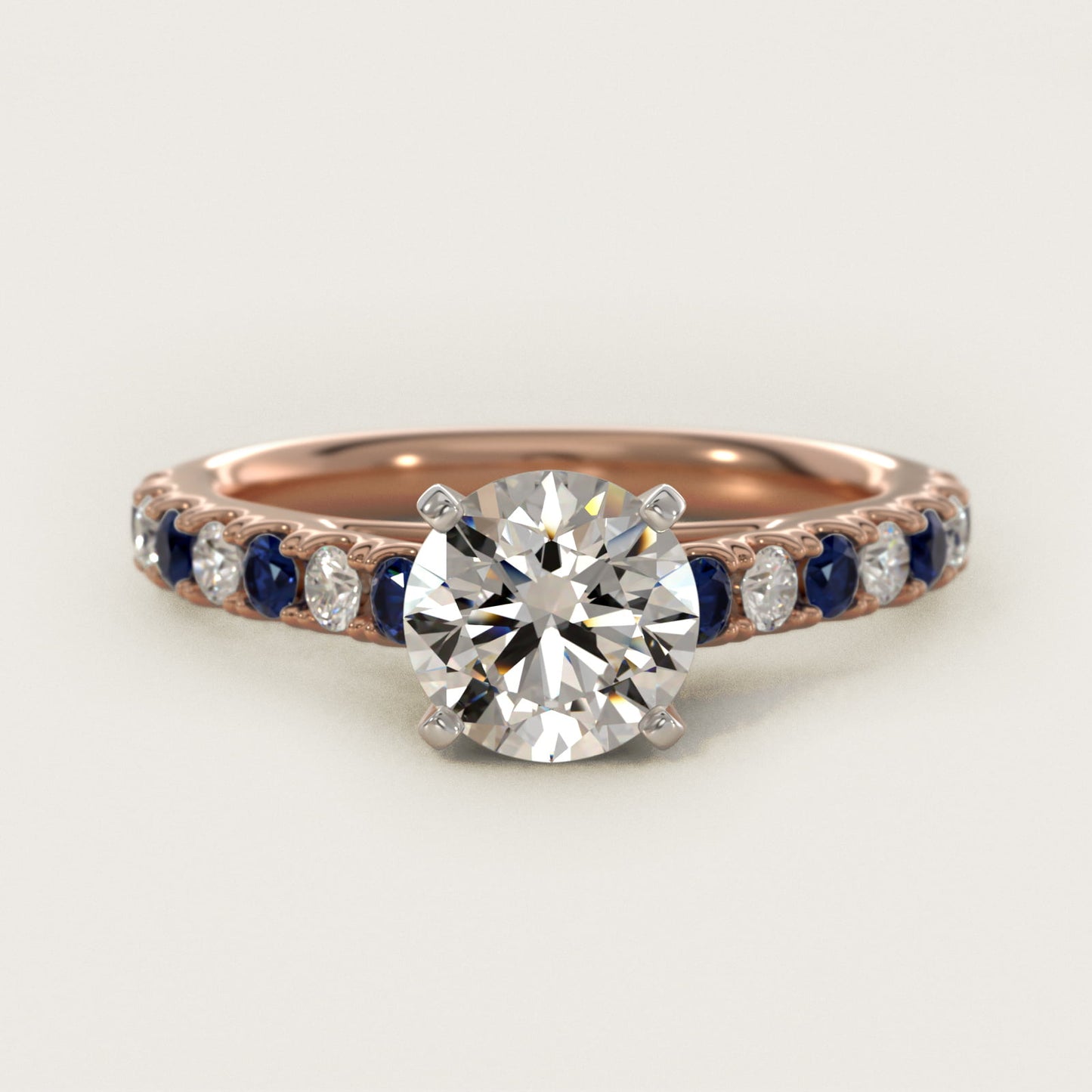 Riviera PavŽ Sapphire and Diamond Engagement Ring in 14k Rose Gold - Round Center