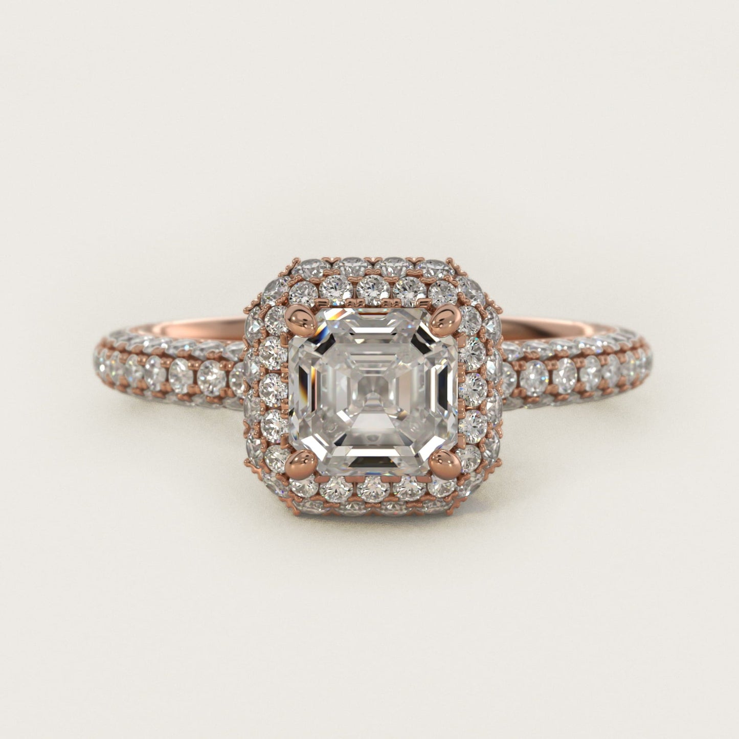 Rollover Halo Diamond Basket Engagement Ring in 18k Rose Gold (3/8 ct. tw) - Asscher Center