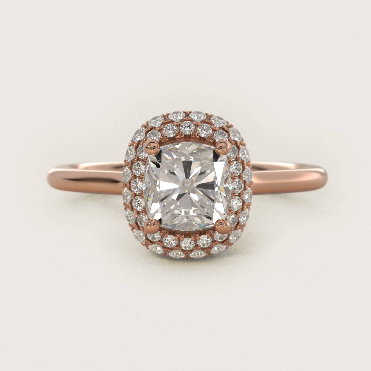 Rollover Halo Diamond Basket Engagement Ring in 14k Rose Gold (3/8 ct. tw) - Cushion Center