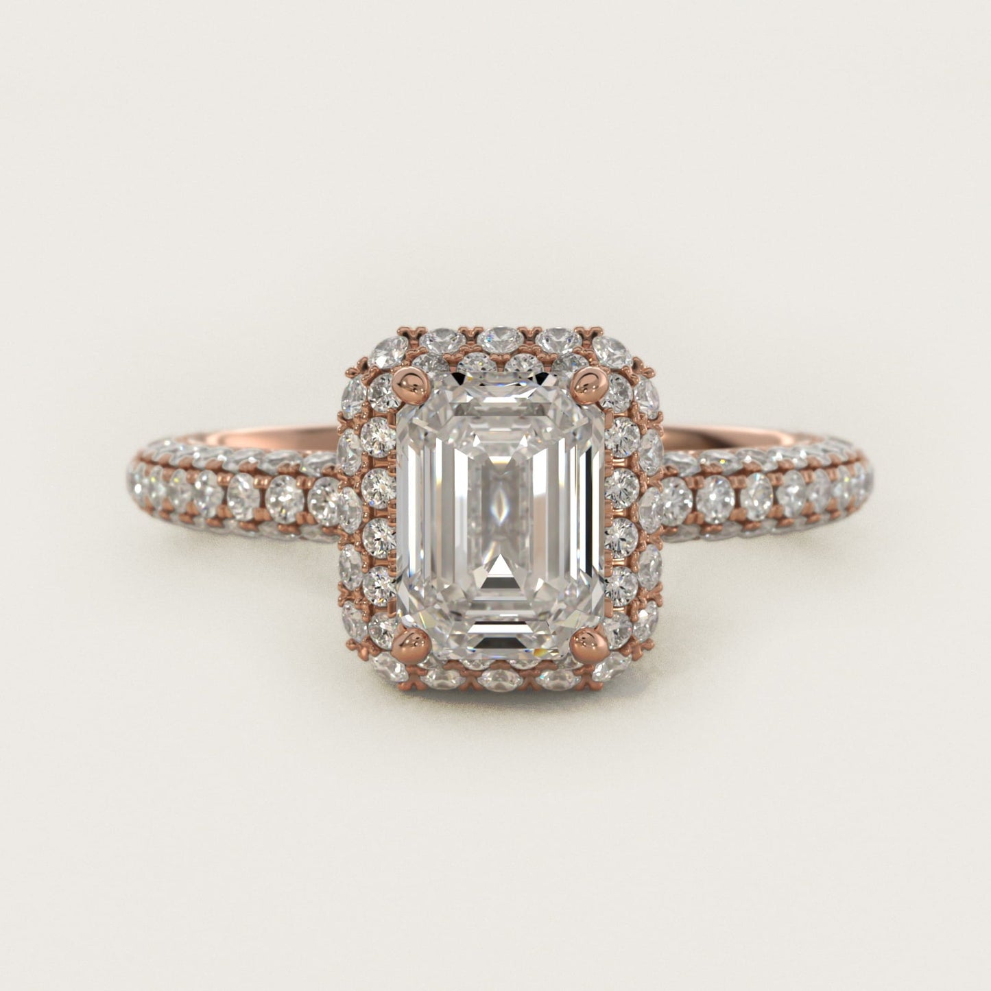 Rollover Halo Diamond Basket Engagement Ring in 18k Rose Gold (3/8 ct. tw) - Emerald Center
