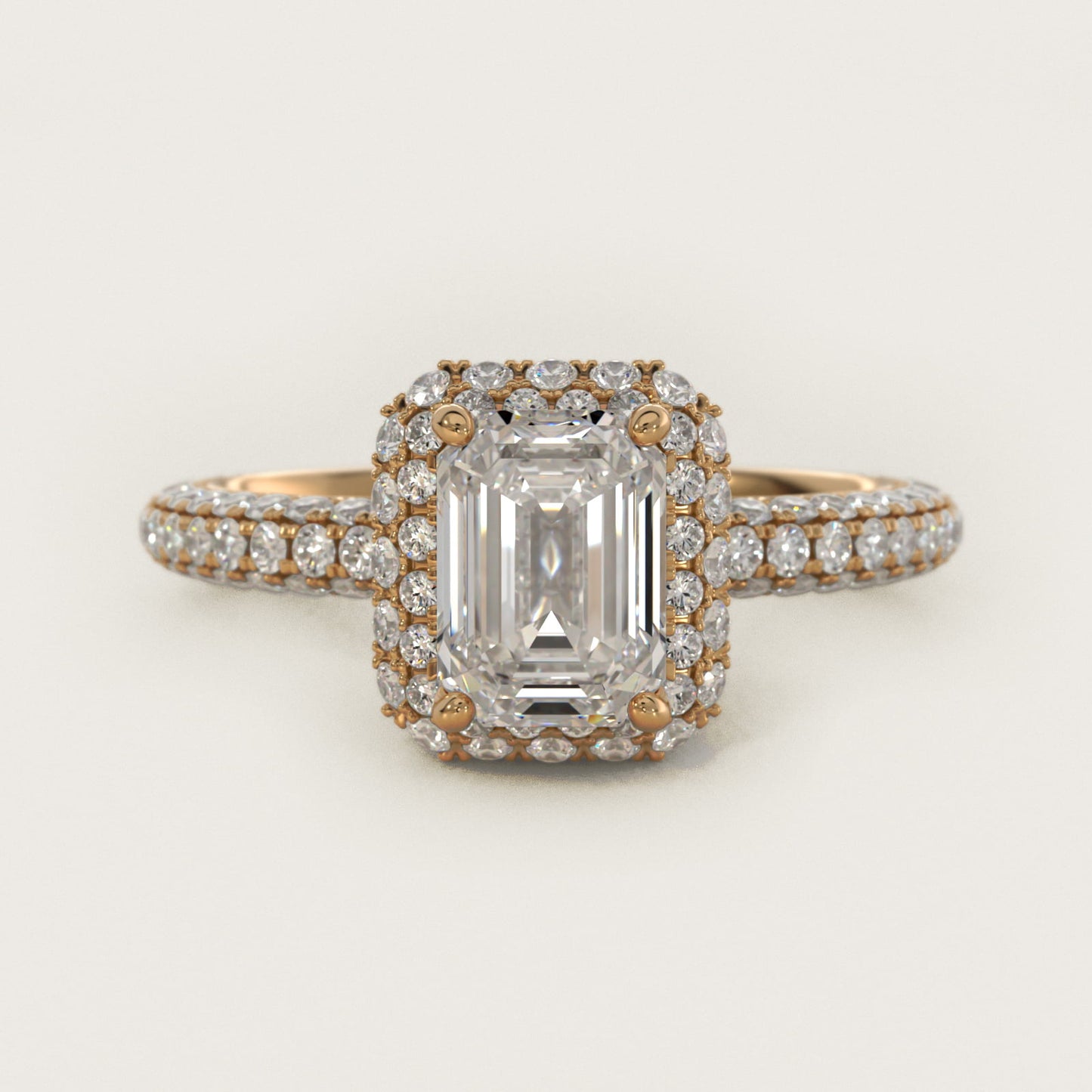 Rollover Halo Diamond Basket and PavŽ Shank Engagement Ring in 14k Yellow Gold (7/8 ct. tw.) - Emerald Center