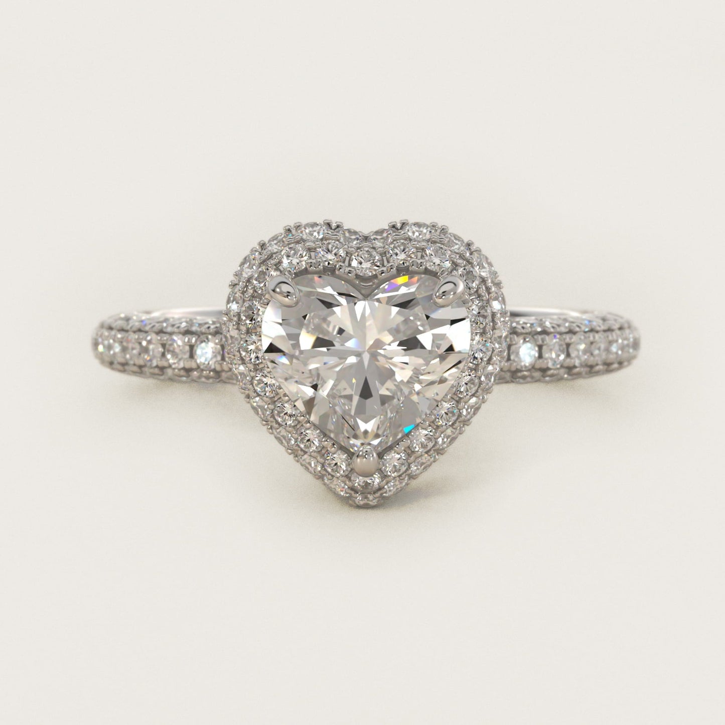 Rollover Halo Diamond Basket Engagement Ring in Platinum (3/8 ct. tw) - Heart Center