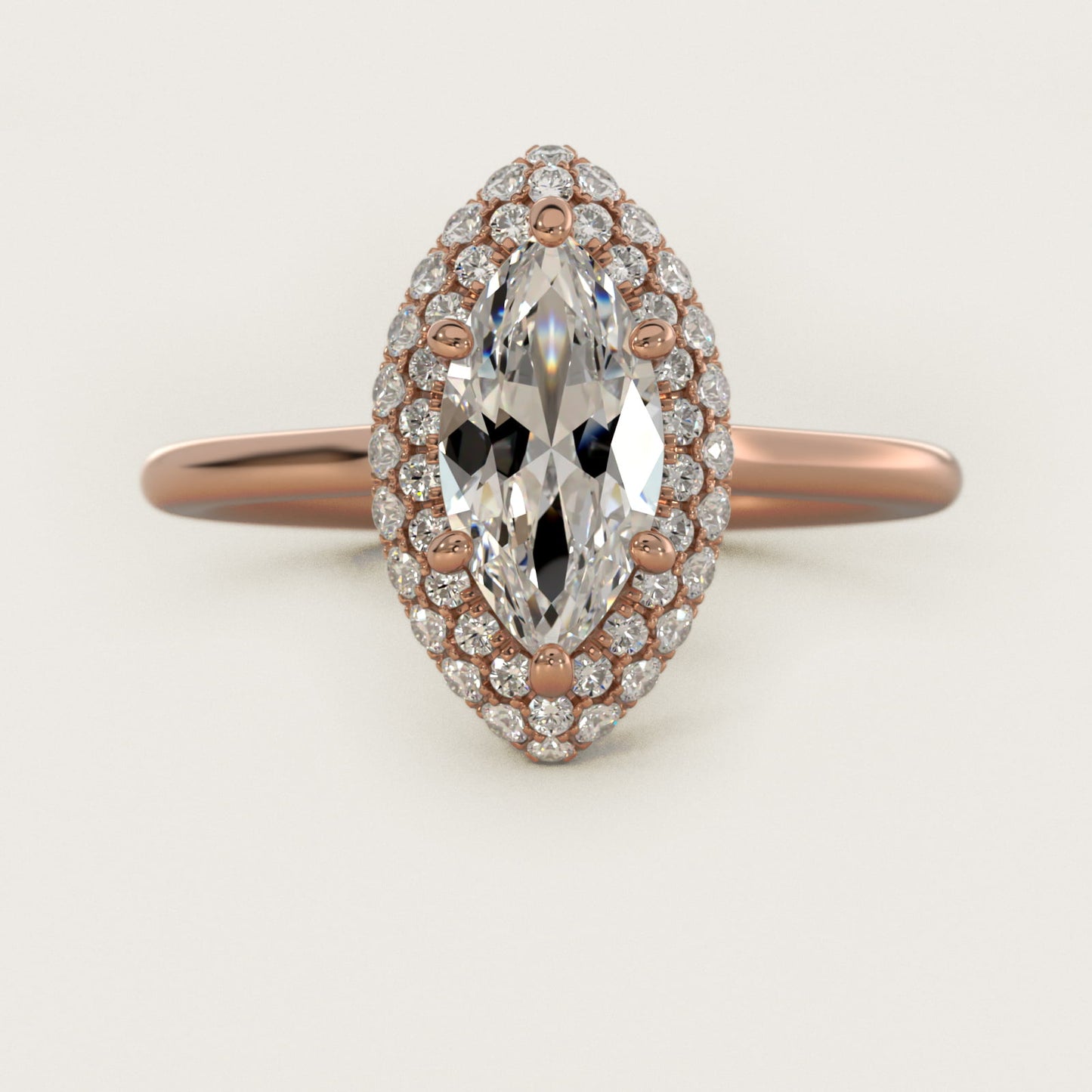 Rollover Halo Diamond Basket Engagement Ring in 14k Rose Gold (3/8 ct. tw) - Marquise Center
