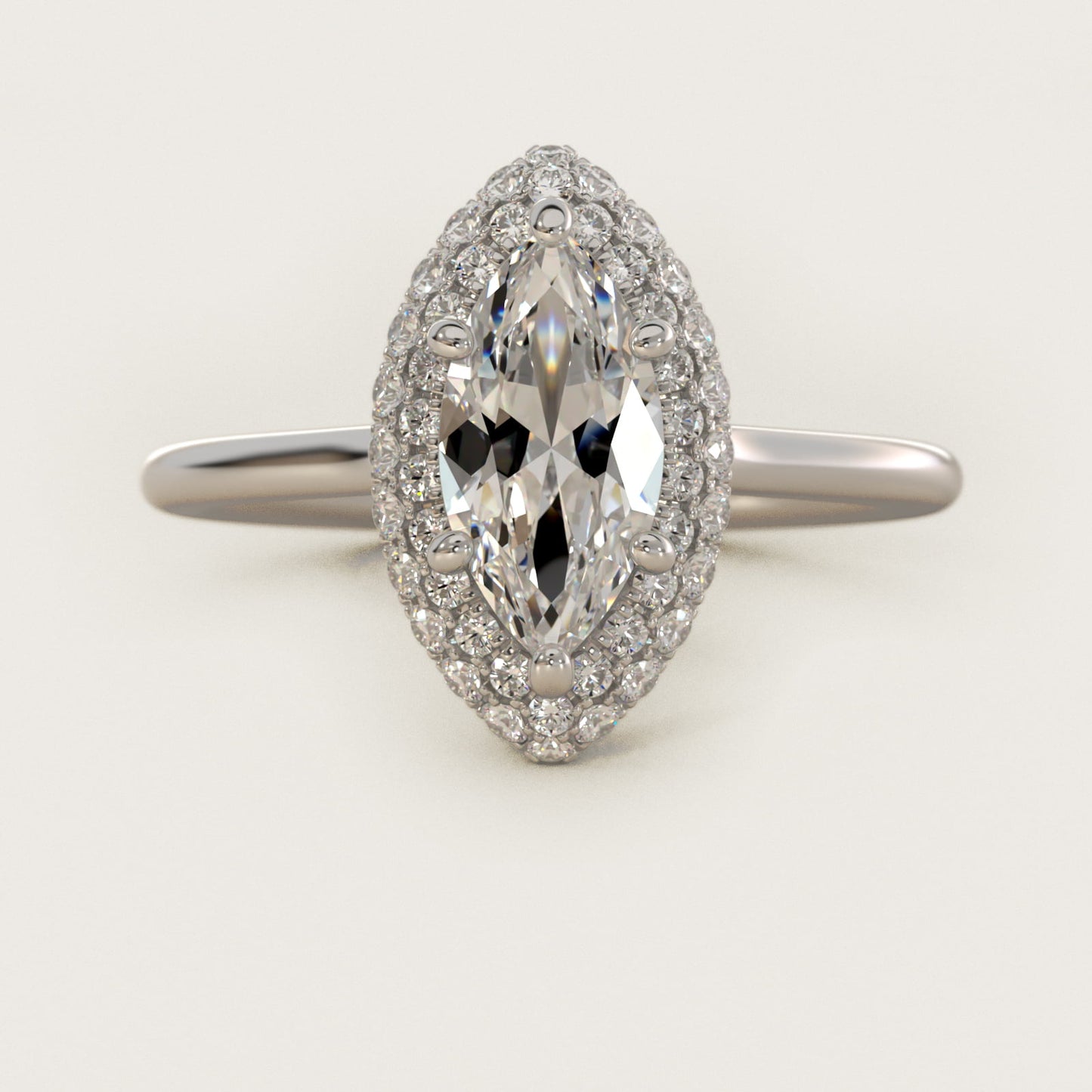 Rollover Halo Diamond Basket Engagement Ring in 14k White Gold (3/8 ct. tw) - Marquise Center