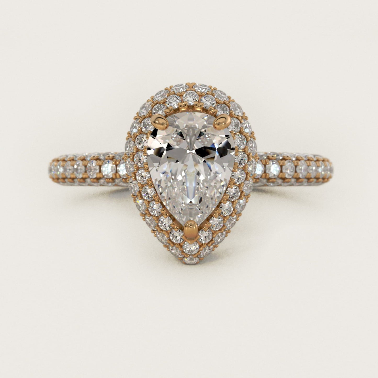 Rollover Halo Diamond Basket Engagement Ring in 18k Yellow Gold (3/8 ct. tw) - Pear Center
