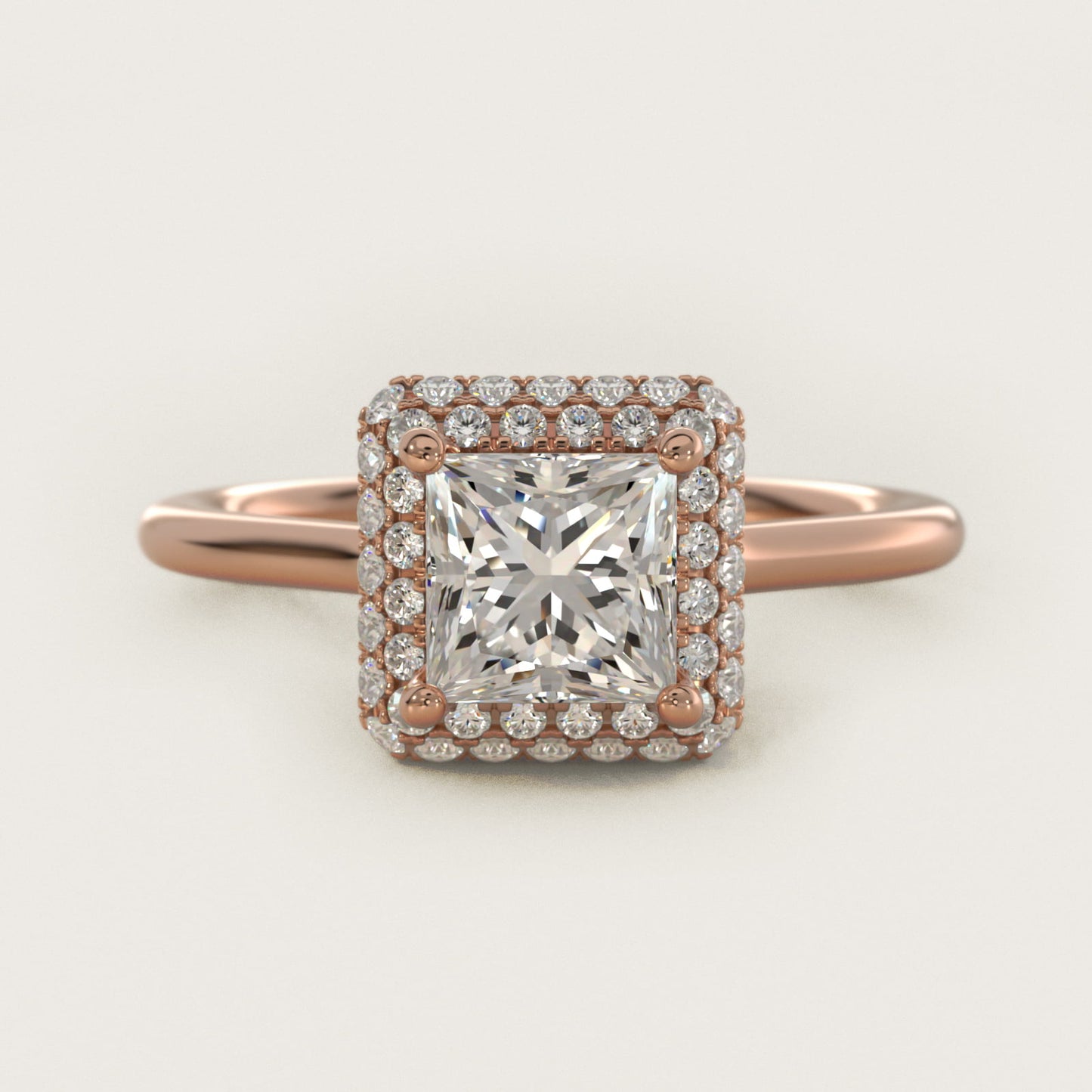 Rollover Halo Diamond Basket Engagement Ring in 14k Rose Gold (3/8 ct. tw) - Princess Center