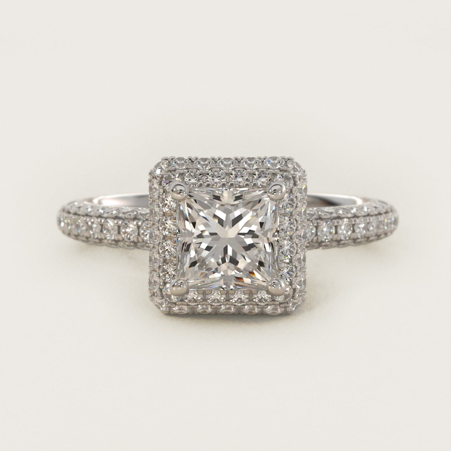 Rollover Halo Diamond Basket Engagement Ring in 18k White Gold (3/8 ct. tw) - Princess Center