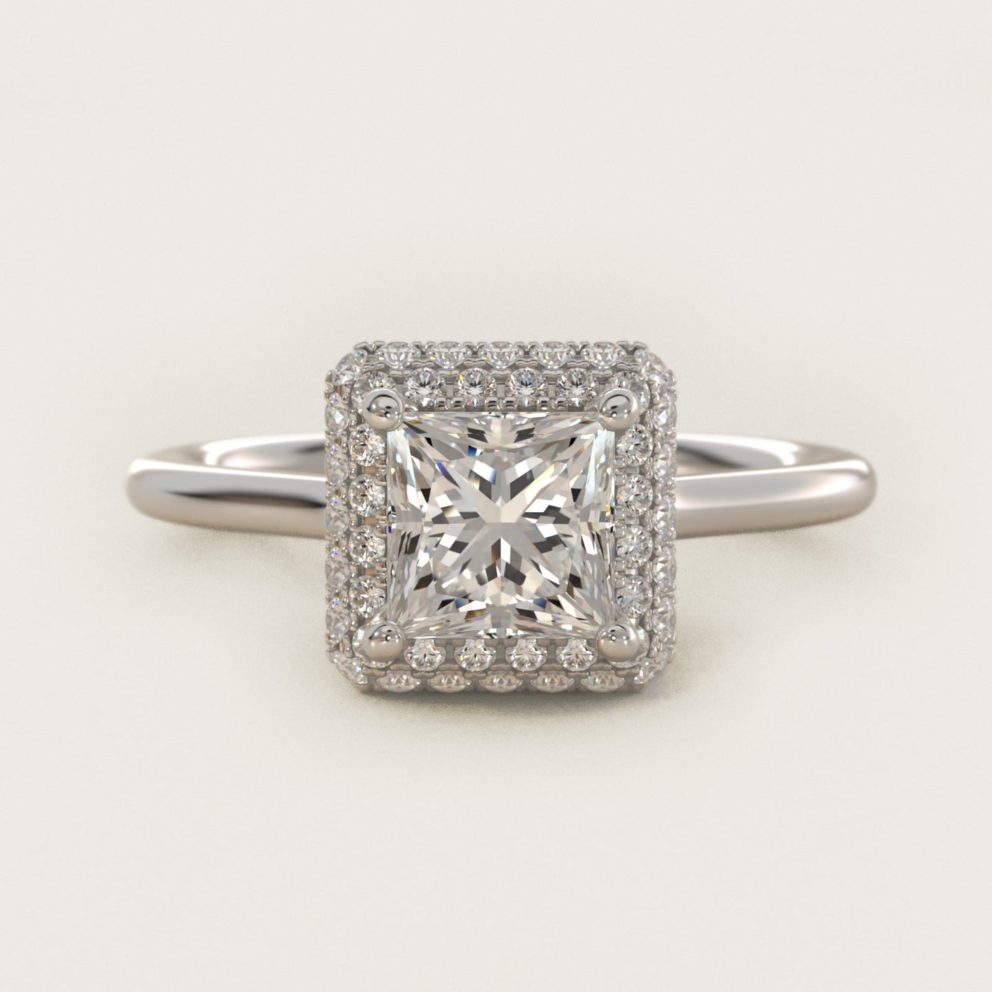 Rollover Halo Diamond Basket Engagement Ring in 14k White Gold (3/8 ct. tw) - Princess Center
