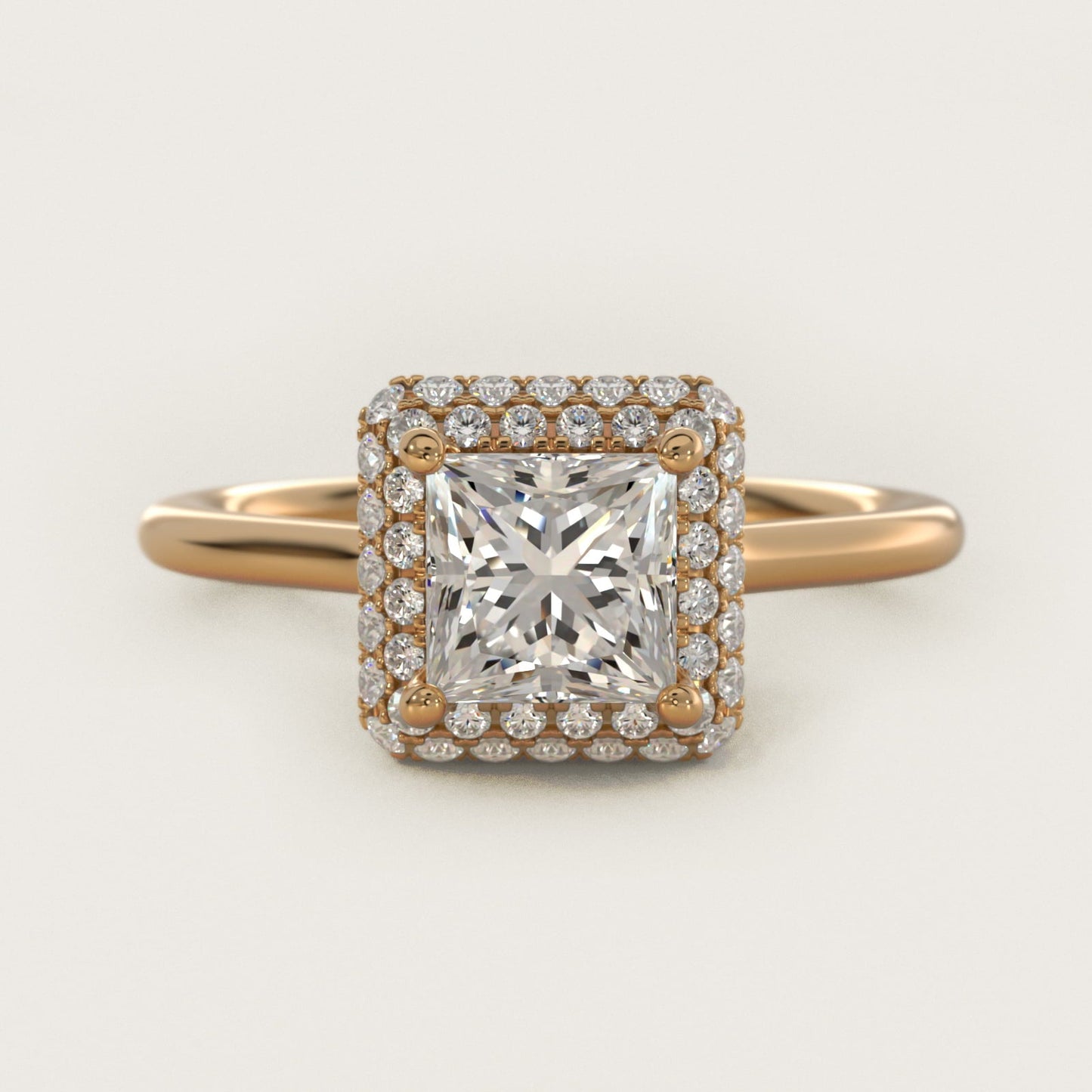 Rollover Halo Diamond Basket Engagement Ring in 18k Yellow Gold (3/8 ct. tw) - Princess Center