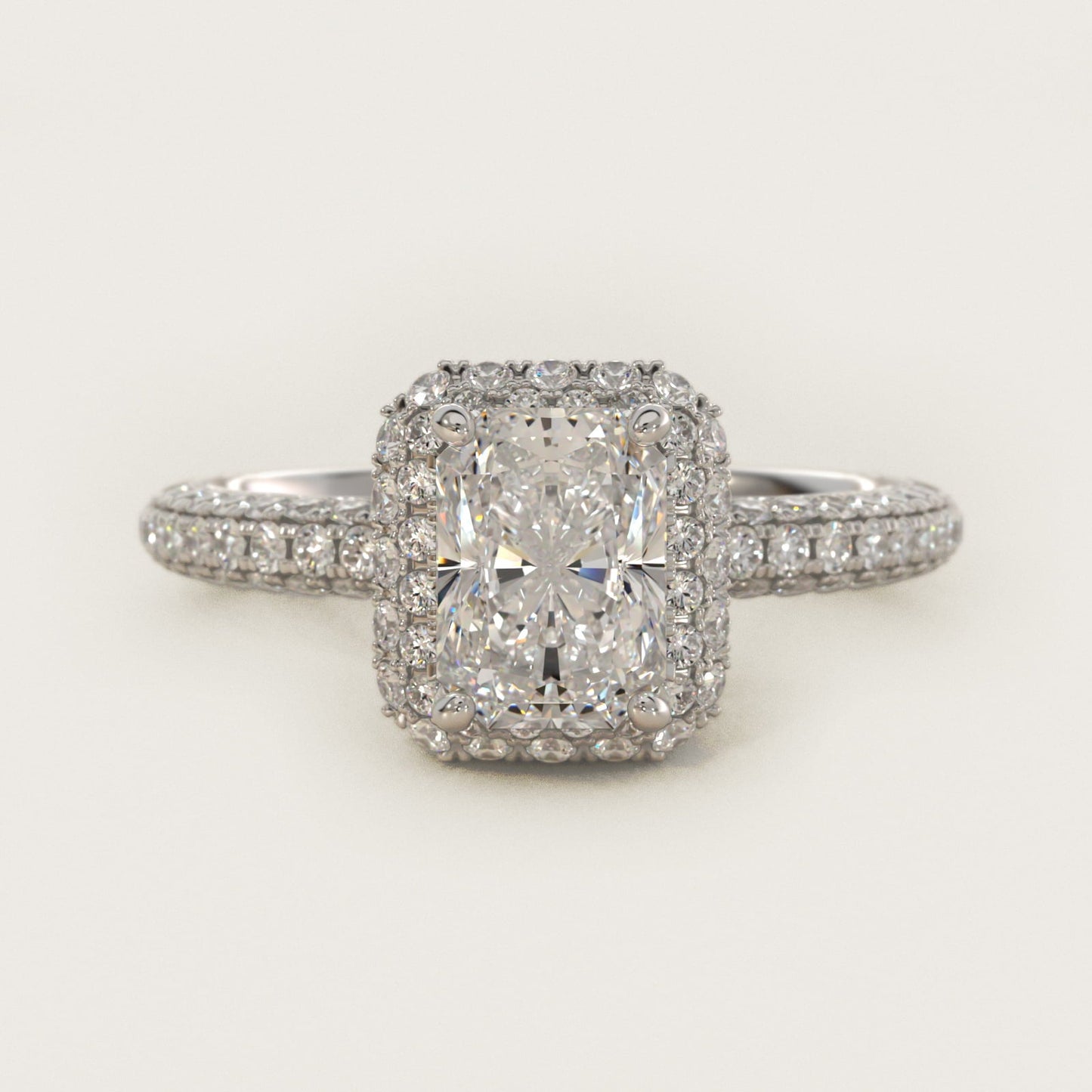 Rollover Halo Diamond Basket Engagement Ring in 18k White Gold (3/8 ct. tw) - Radiant Center