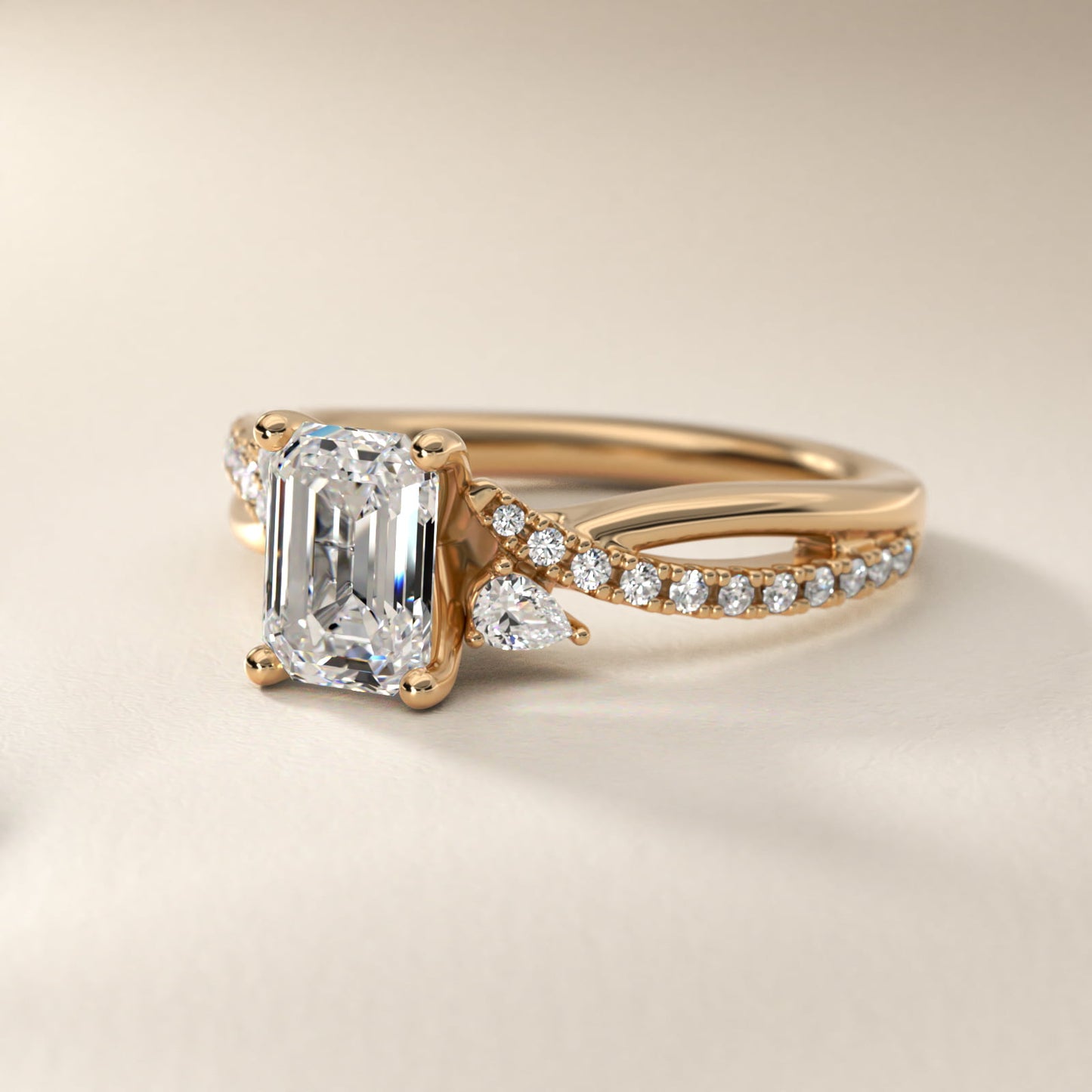 Romantic Diamond Floral Asymmetrical Twist Engagement Ring in 14k Yellow Gold (1/4 ct. tw.) - Emerald Center