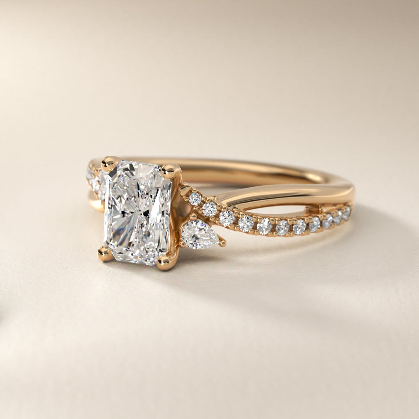 Romantic Diamond Floral Asymmetrical Twist Engagement Ring in 14k Yellow Gold (1/4 ct. tw.) - Radiant Center