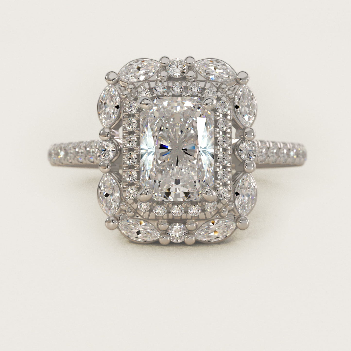 Romantic Diamond Floral Halo Engagement Ring in Platinum (1/2 ct. tw.) - Radiant Center