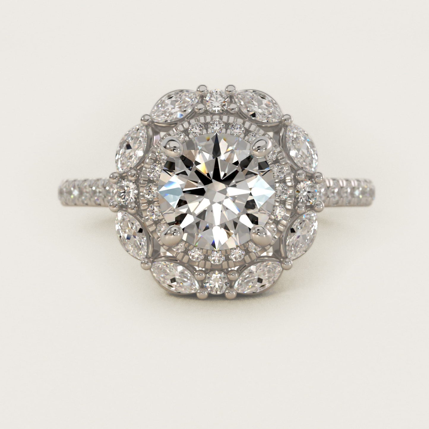 Romantic Diamond Floral Halo Engagement Ring in 14k White Gold (1/2 ct. tw.) - Round Center
