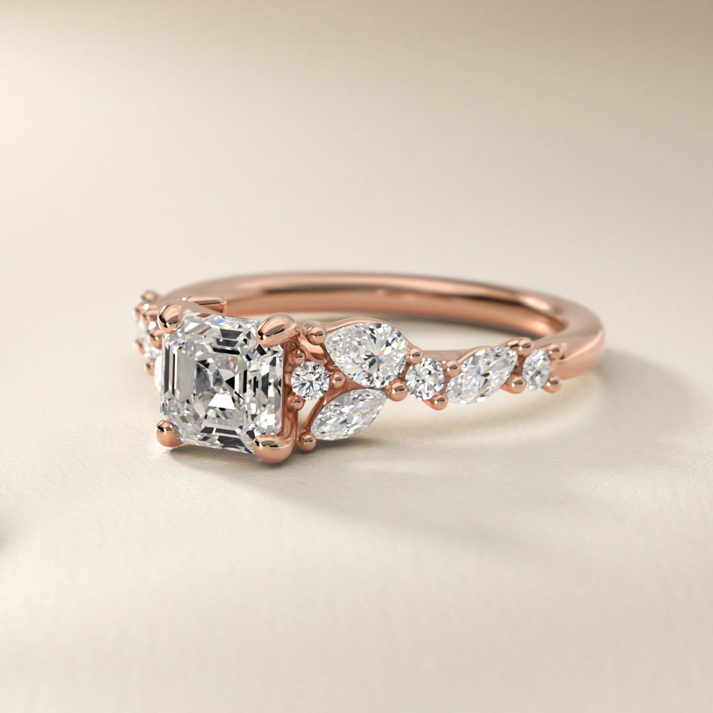Romantic Pear and Round Diamond Twist Engagement Ring in 14k Rose Gold (1/2 ct. tw.) - Asscher Center