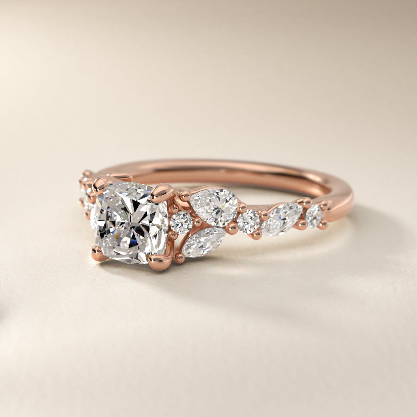 Romantic Pear and Round Diamond Twist Engagement Ring in 14k Rose Gold (1/2 ct. tw.) - Cushion Center