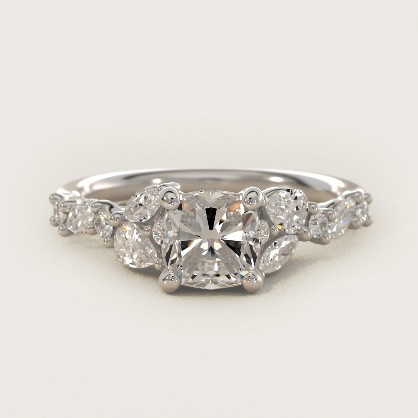 Romantic Pear and Round Diamond Twist Engagement Ring in 14k White Gold (1/2 ct. tw.) - Cushion Center