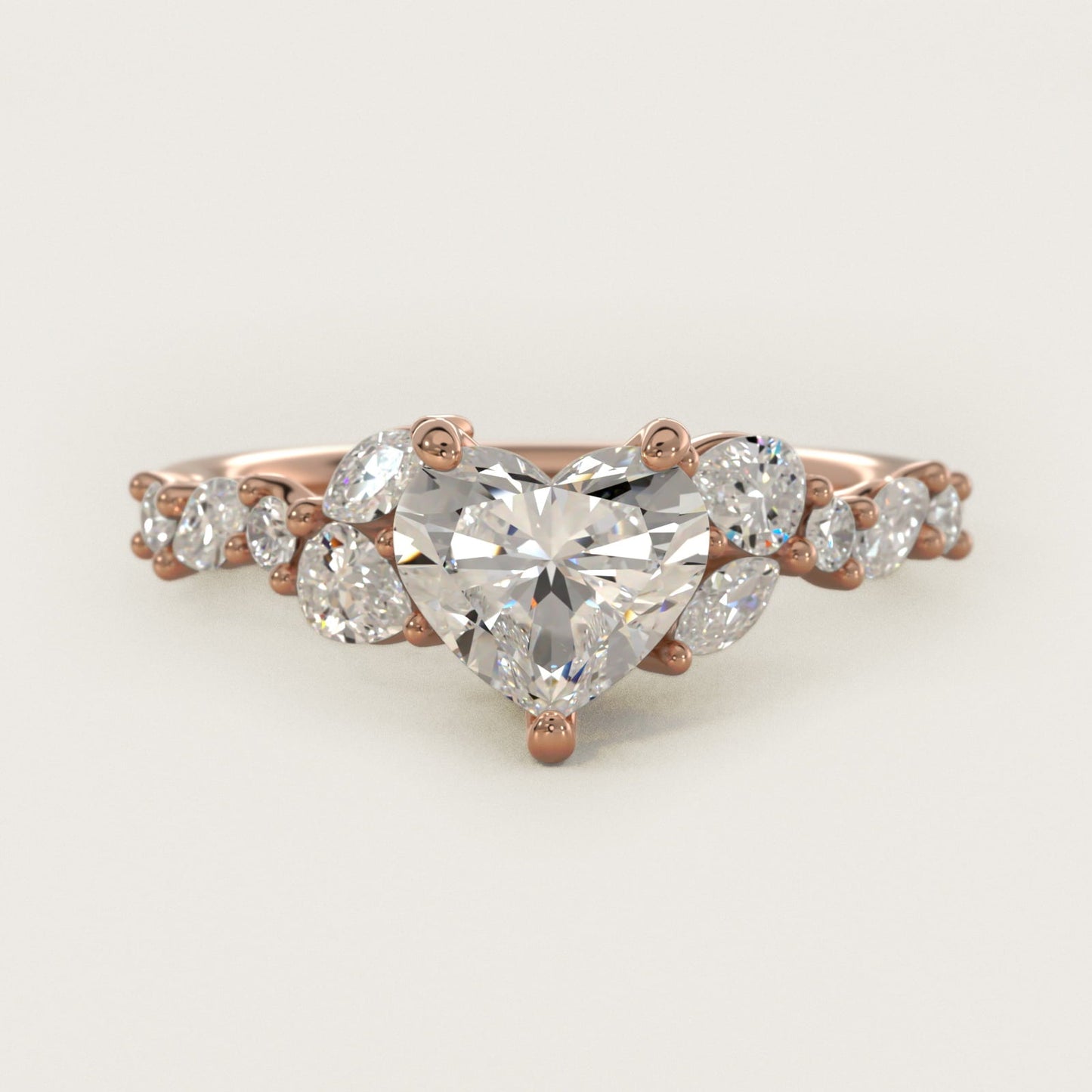Romantic Pear and Round Diamond Twist Engagement Ring in 18k Rose Gold (1/2 ct. tw.) - Heart Center