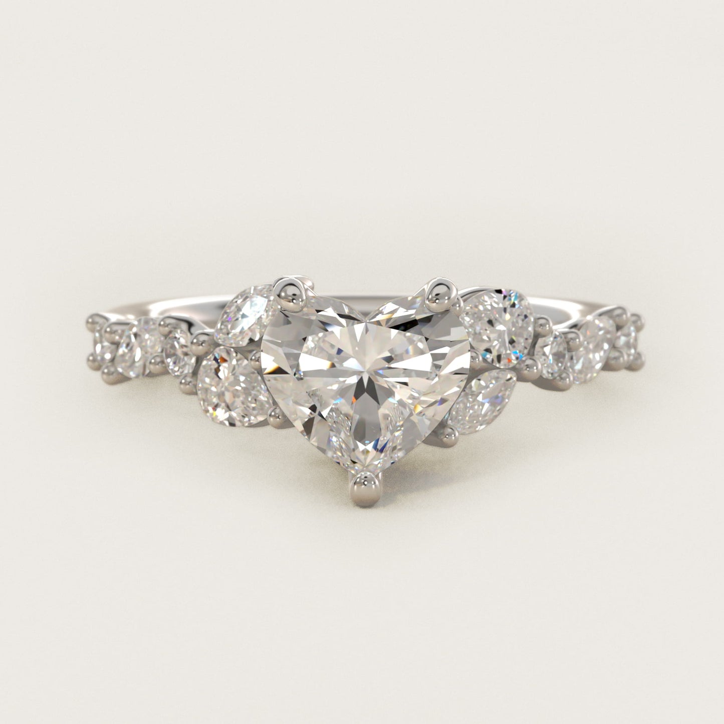 Romantic Pear and Round Diamond Twist Engagement Ring in 14k White Gold (1/2 ct. tw.) - Heart Center