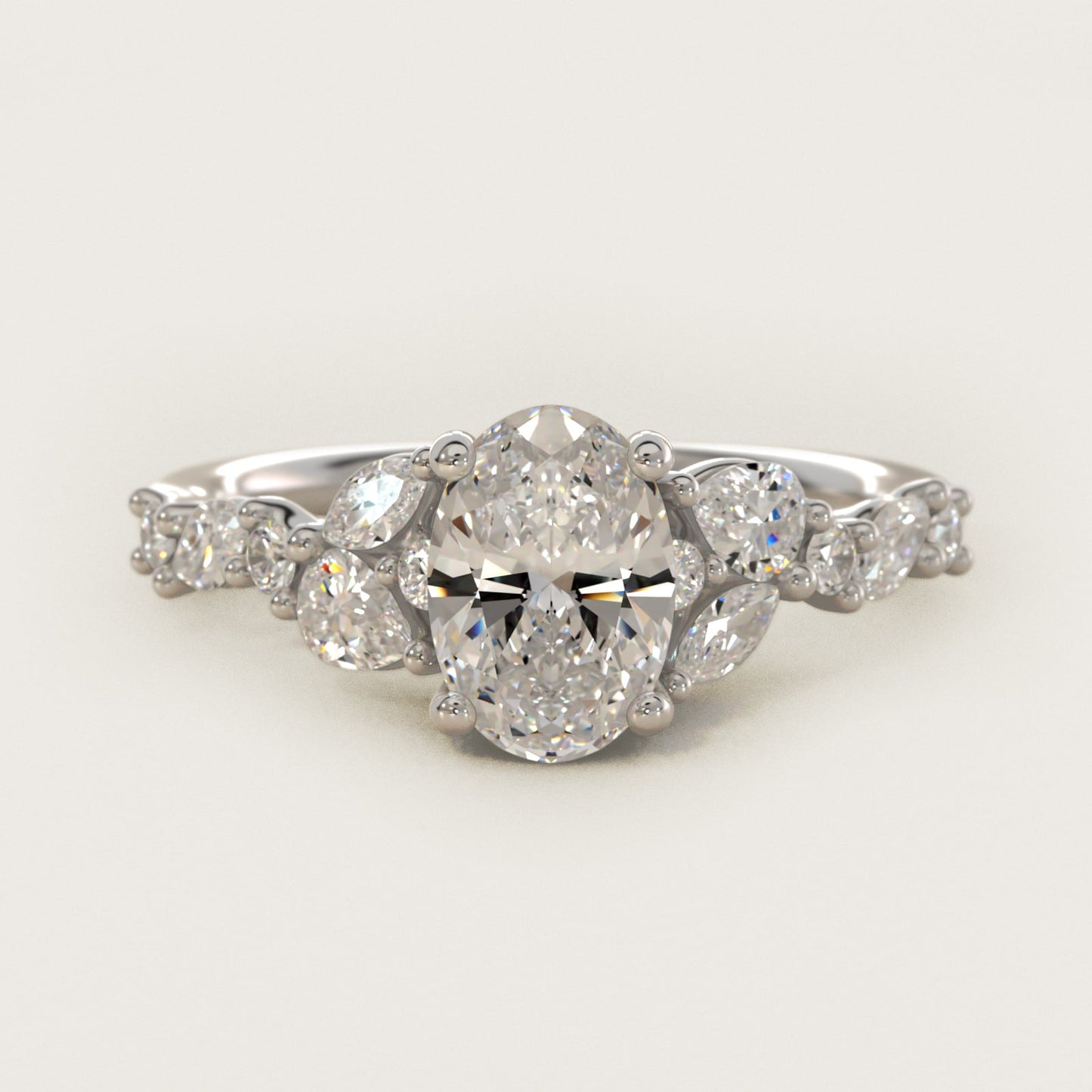 Romantic Pear and Round Diamond Twist Engagement Ring in 14k White Gold (1/2 ct. tw.) - Oval Center
