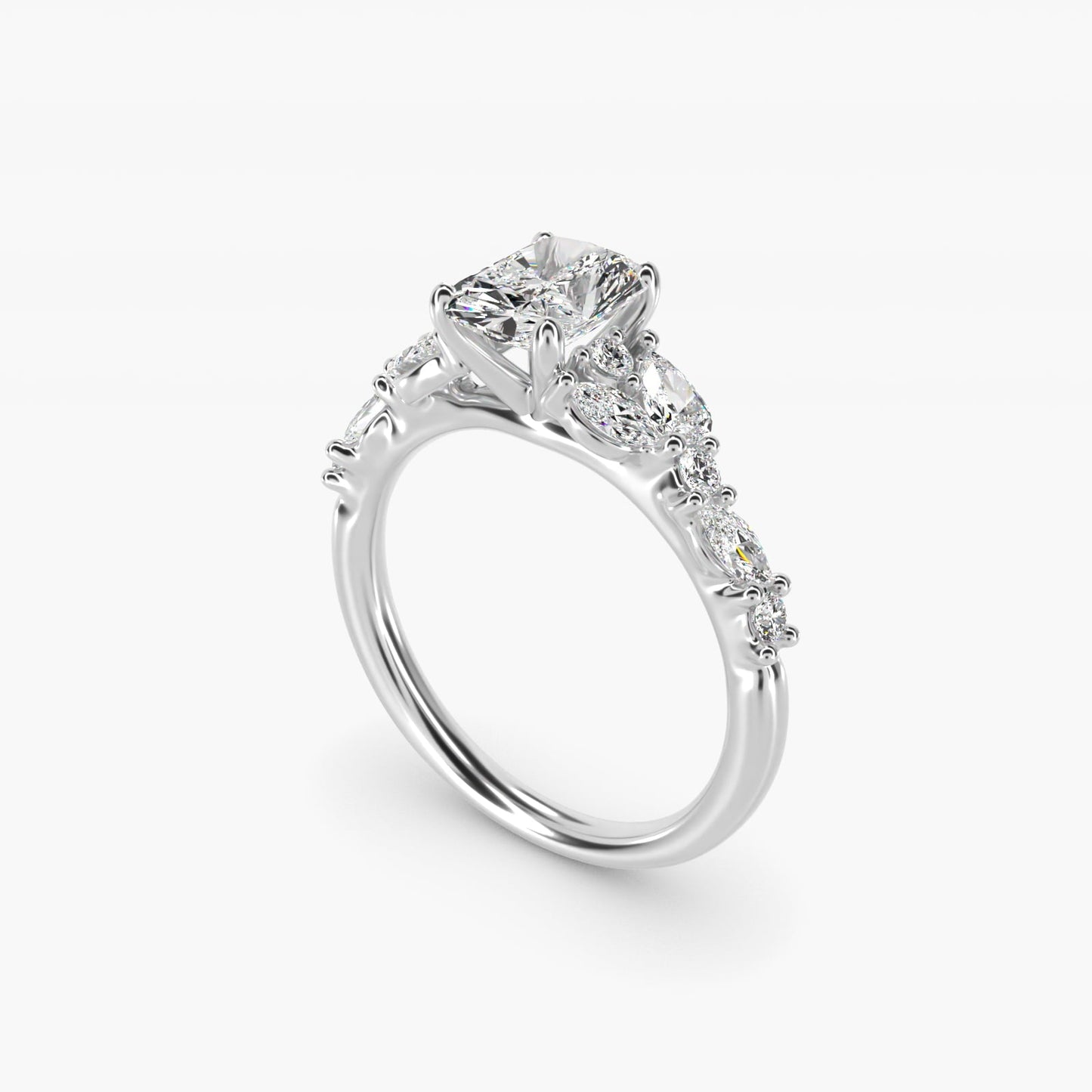 Romantic Pear and Round Diamond Twist Engagement Ring in 18k White Gold (1/2 ct. tw.) - Radiant Center