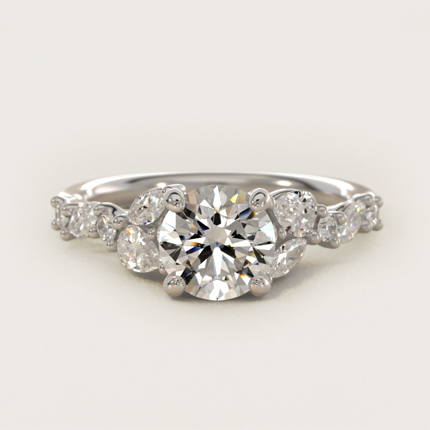 Romantic Pear and Round Diamond Twist Engagement Ring in 14k White Gold (1/2 ct. tw.) - Round Center