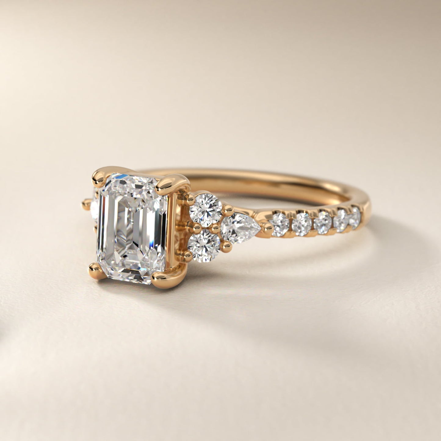 Romantic Round and Pear Cluster Diamond Engagement Ring in 18k Yellow Gold (1/3 ct. tw.) - Emerald Center