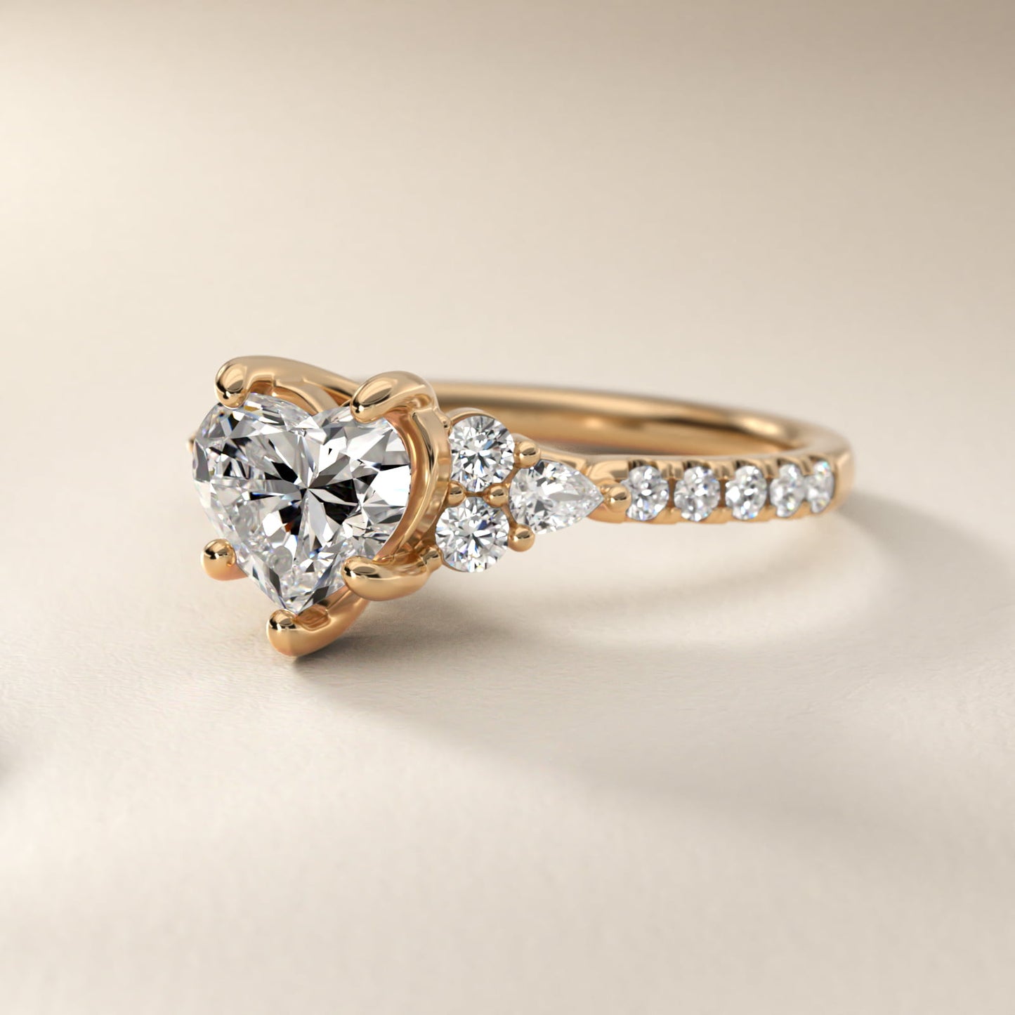 Romantic Round and Pear Cluster Diamond Engagement Ring in 14k Yellow Gold (1/3 ct. tw.) - Heart Center