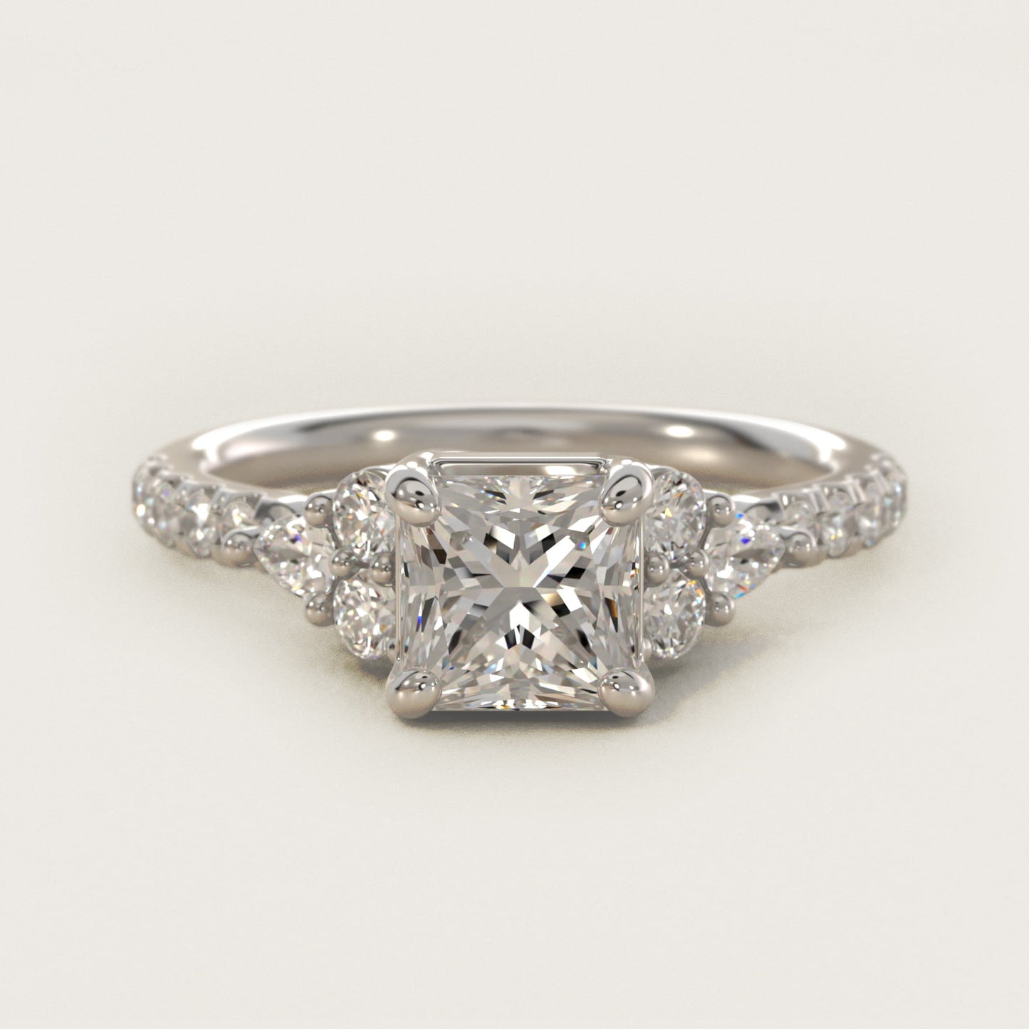 Romantic Round and Pear Cluster Diamond Engagement Ring in 14k White Gold (1/3 ct. tw.) - Princess Center