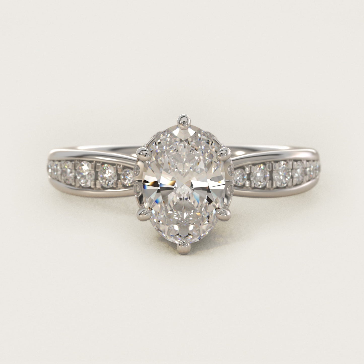 Romantic Six Prong Hidden Halo Diamond Engagement Ring in Platinum (1/5 ct. tw.) - Oval Center