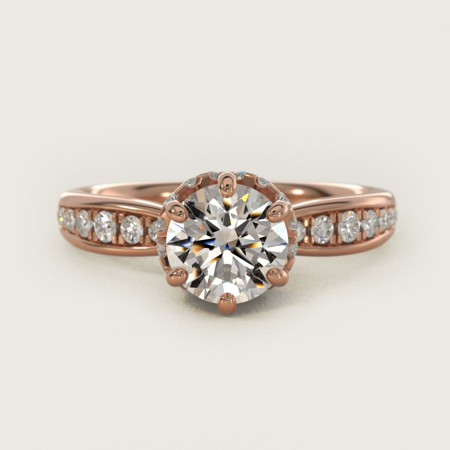 Romantic Six Prong Hidden Halo Diamond Engagement Ring in 14k Rose Gold (1/5 ct. tw.) - Round Center