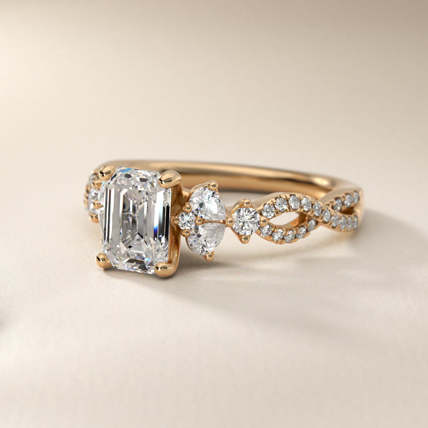 Romantic Twist Diamond Pear Accent Engagement Ring in 14k Yellow Gold (1/4 ct. tw.) - Emerald Center