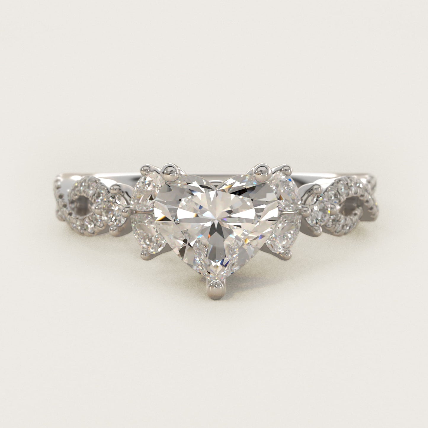 Romantic Twist Diamond Pear Accent Engagement Ring in 14k White Gold (1/4 ct. tw.) - Heart Center